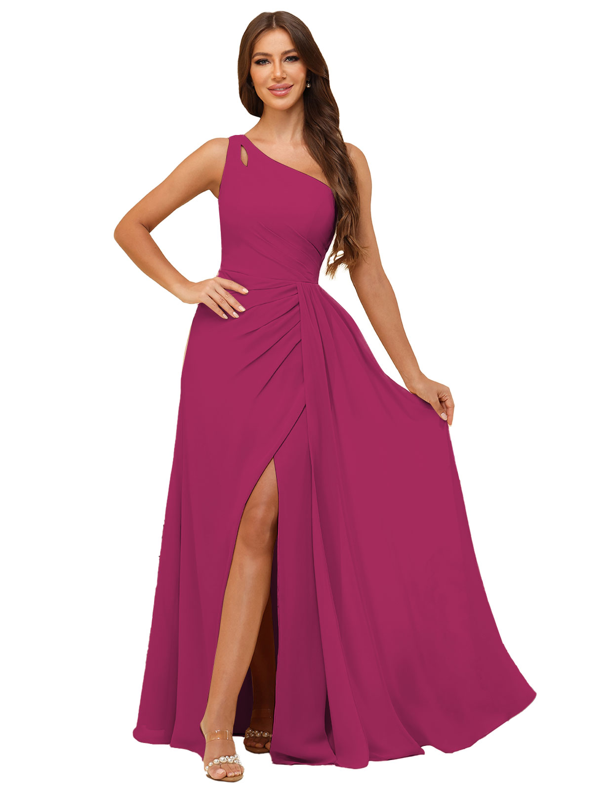 A-line One Shoulder  Silt Chiffon Bridesmaid Dress #BM2503006