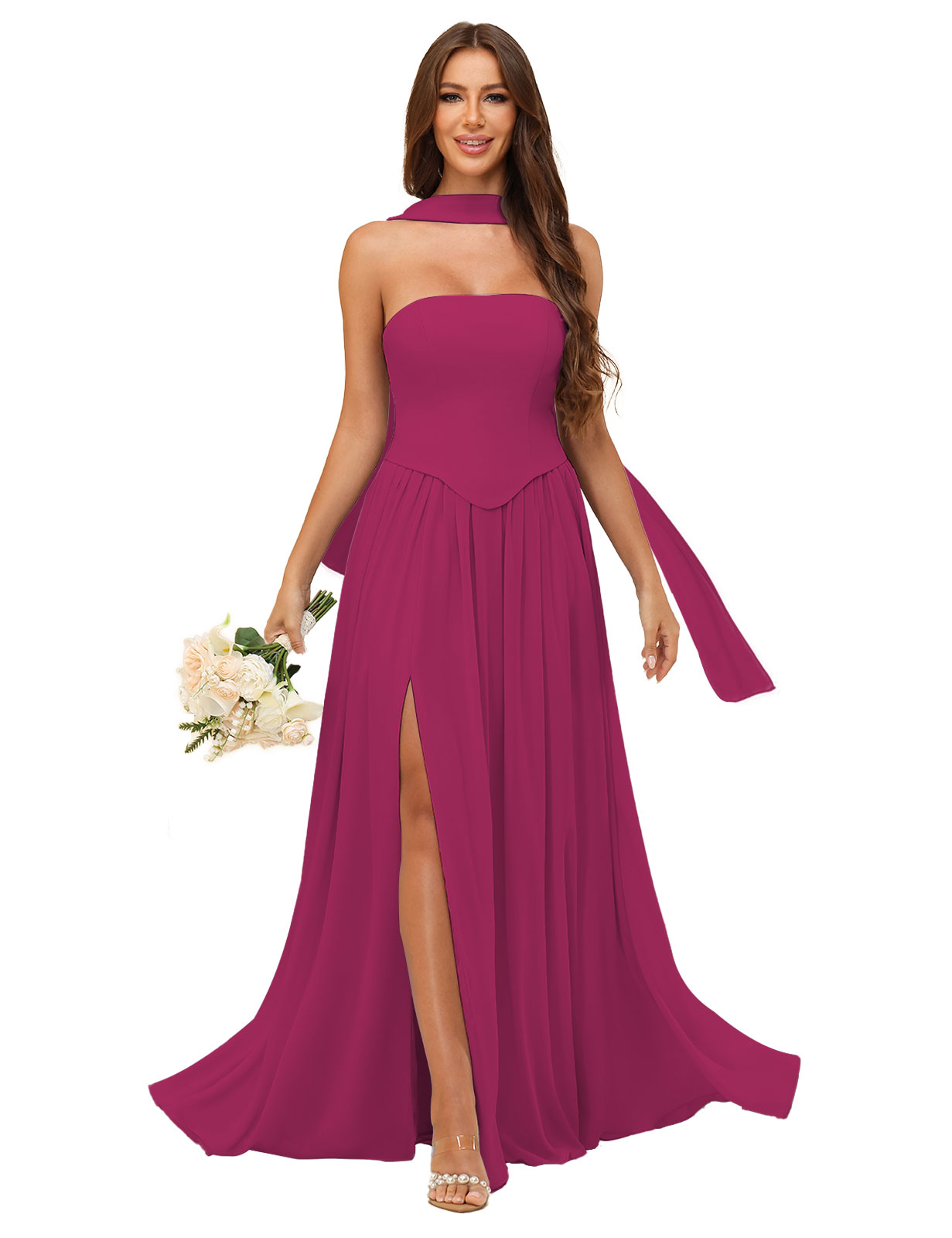 A-line Strapless Chiffon Silt Bridesmaid Dress #BM2507038