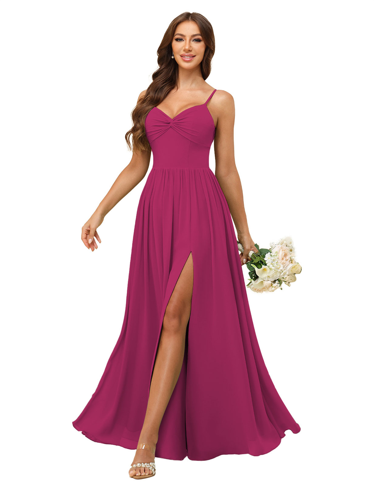 A-line Sweetheart Spaghetti Straps Chiffon Slit Bridesmaid Dress #BM2504082
