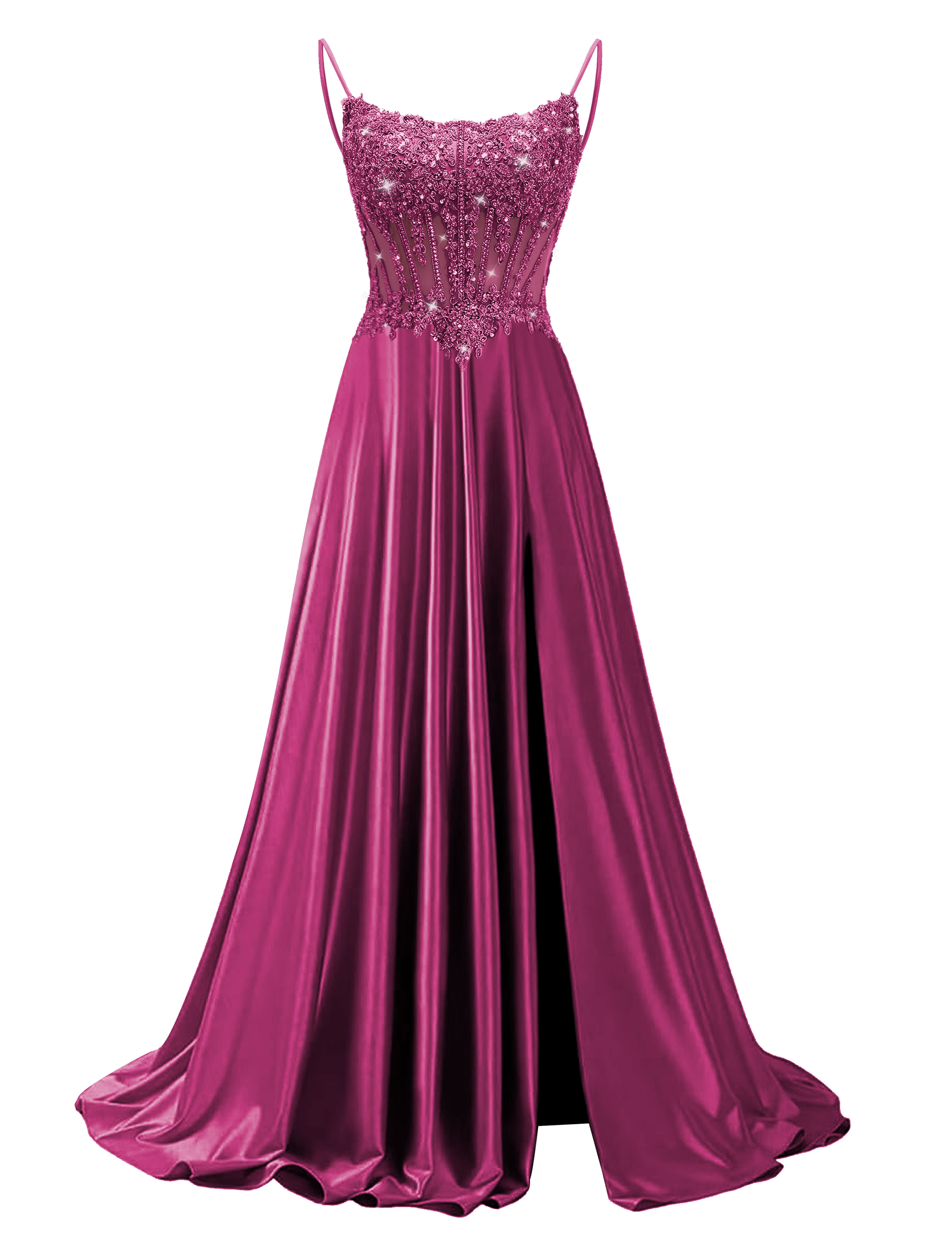 Mermaid Spaghetti Straps Satin Beaded Sequin Pleated Slit Prom Dress #PR2510011