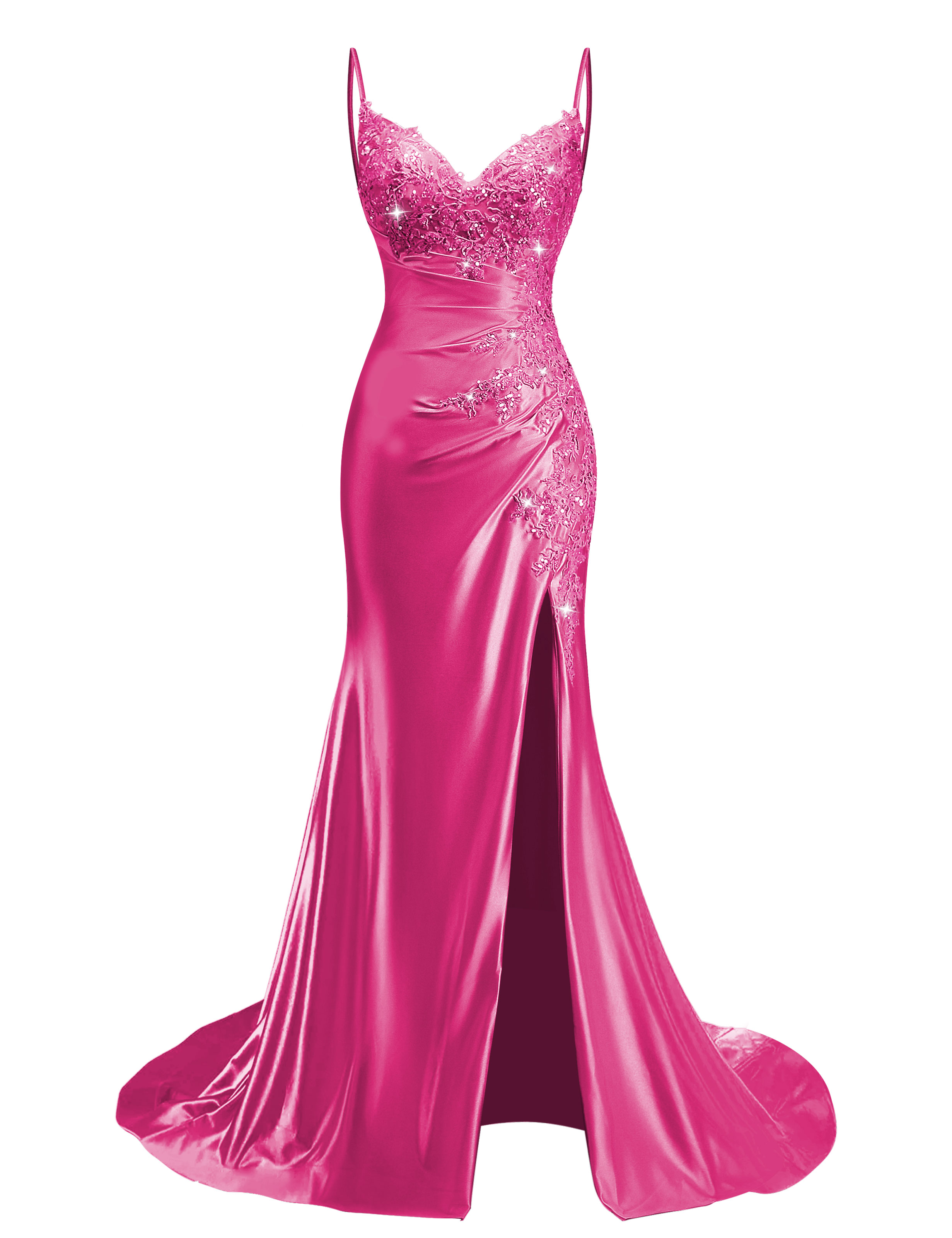 Mermaid V-neck Spaghetti Straps Beaded Lace Appliques Prom Dress #PR2510012