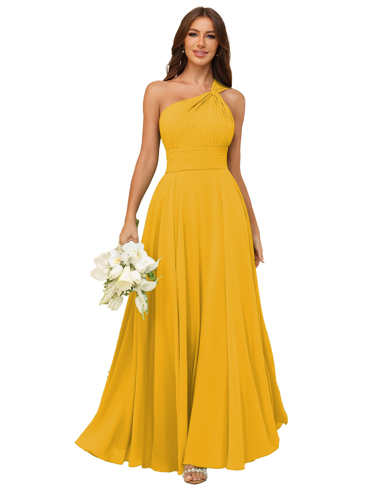 A-line One Shoulder Chiffon Bridesmaid Dress #BM2503027