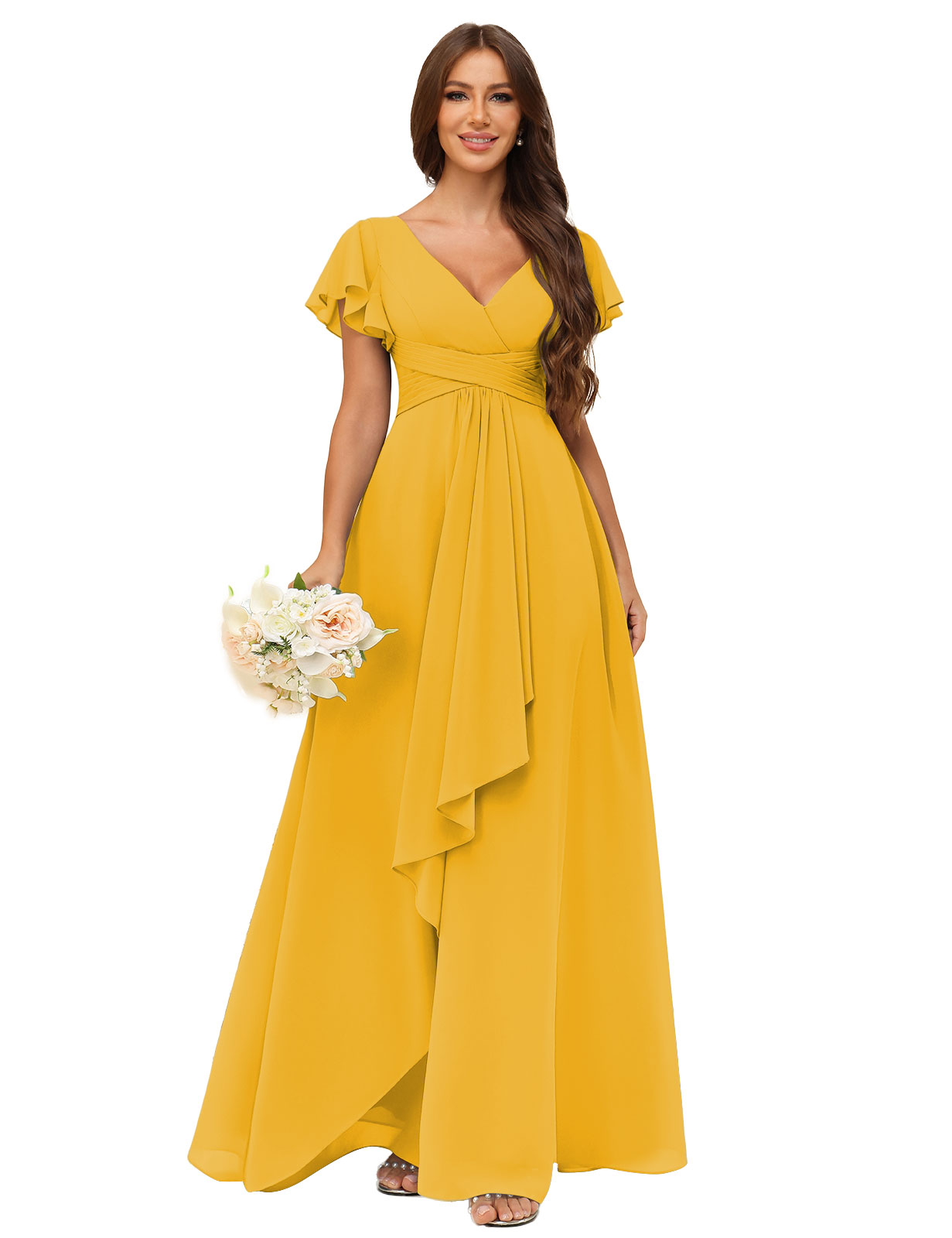 A-line V-neck Chiffon Silt Bridesmaid Dress #BM2507217