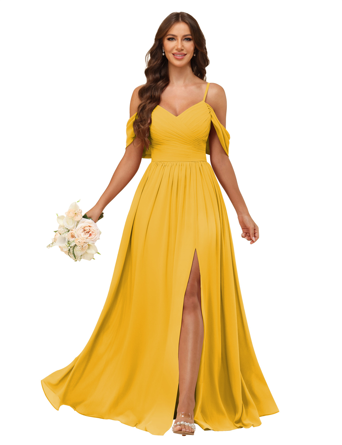 A-line V-neck Spaghetti Straps Chiffon Bridesmaid Dress #BM2507135