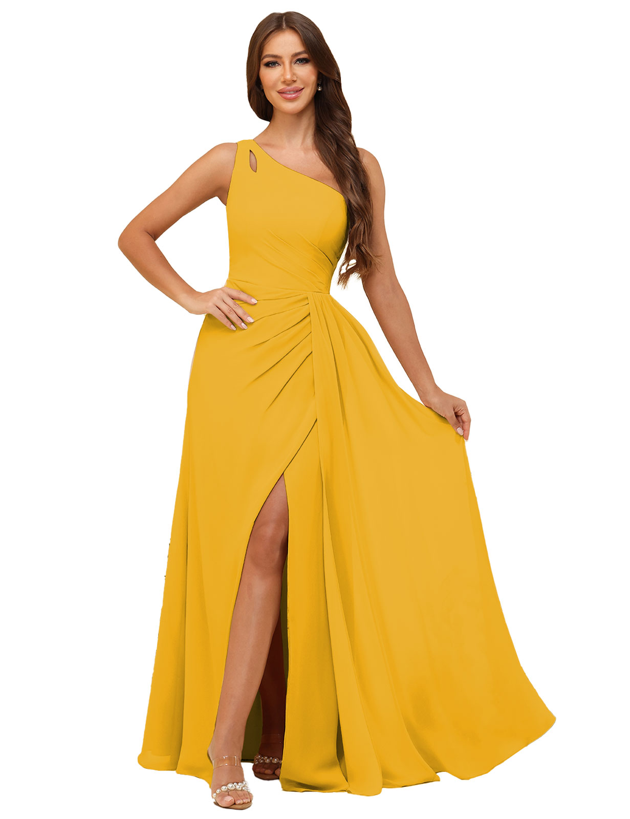 A-line One Shoulder  Silt Chiffon Bridesmaid Dress #BM2503006