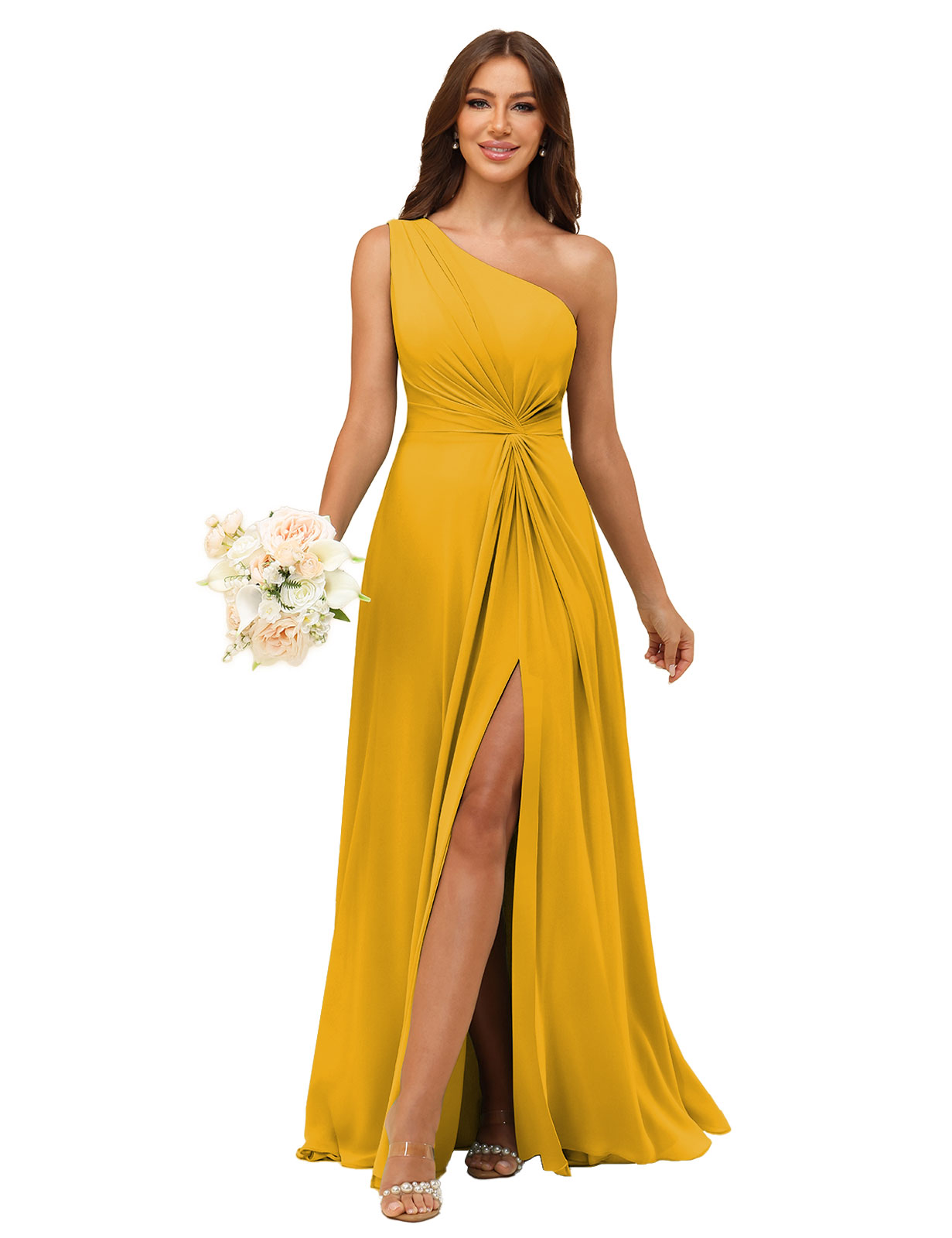 A-line One Shoulder Chiffon Silt Bridesmaid Dress #BM2508033