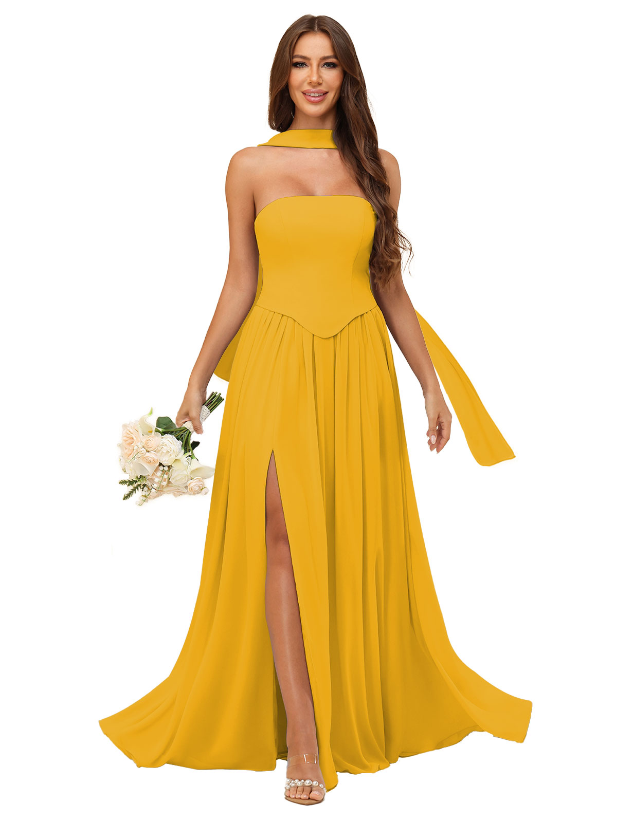 A-line Strapless Chiffon Silt Bridesmaid Dress #BM2507038