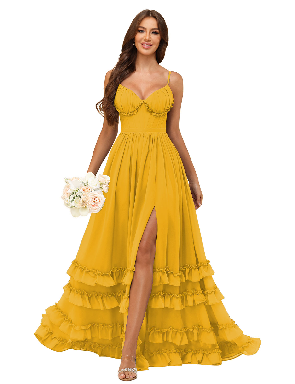 A-line Sweetheart Spaghetti Straps Chiffon Silt Ruffles Bridesmaid Dress #BM2507033