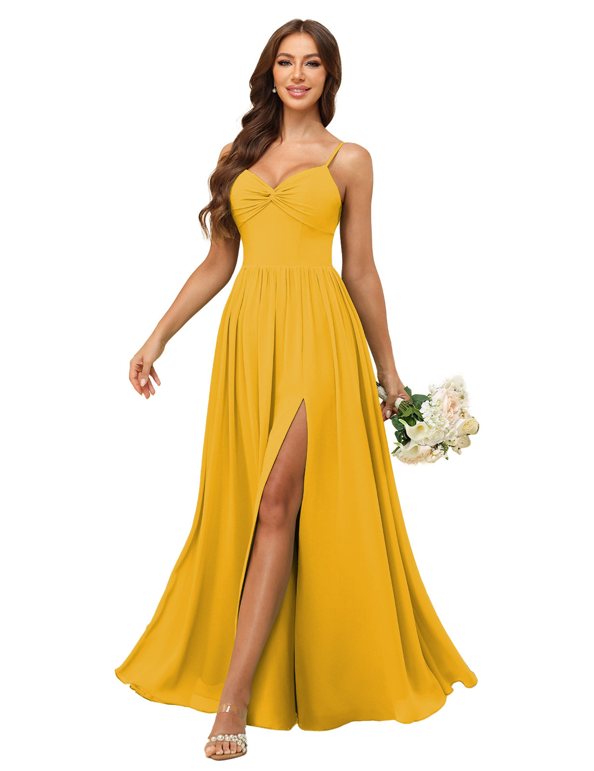A-line Sweetheart Spaghetti Straps Chiffon Slit Bridesmaid Dress #BM2504082