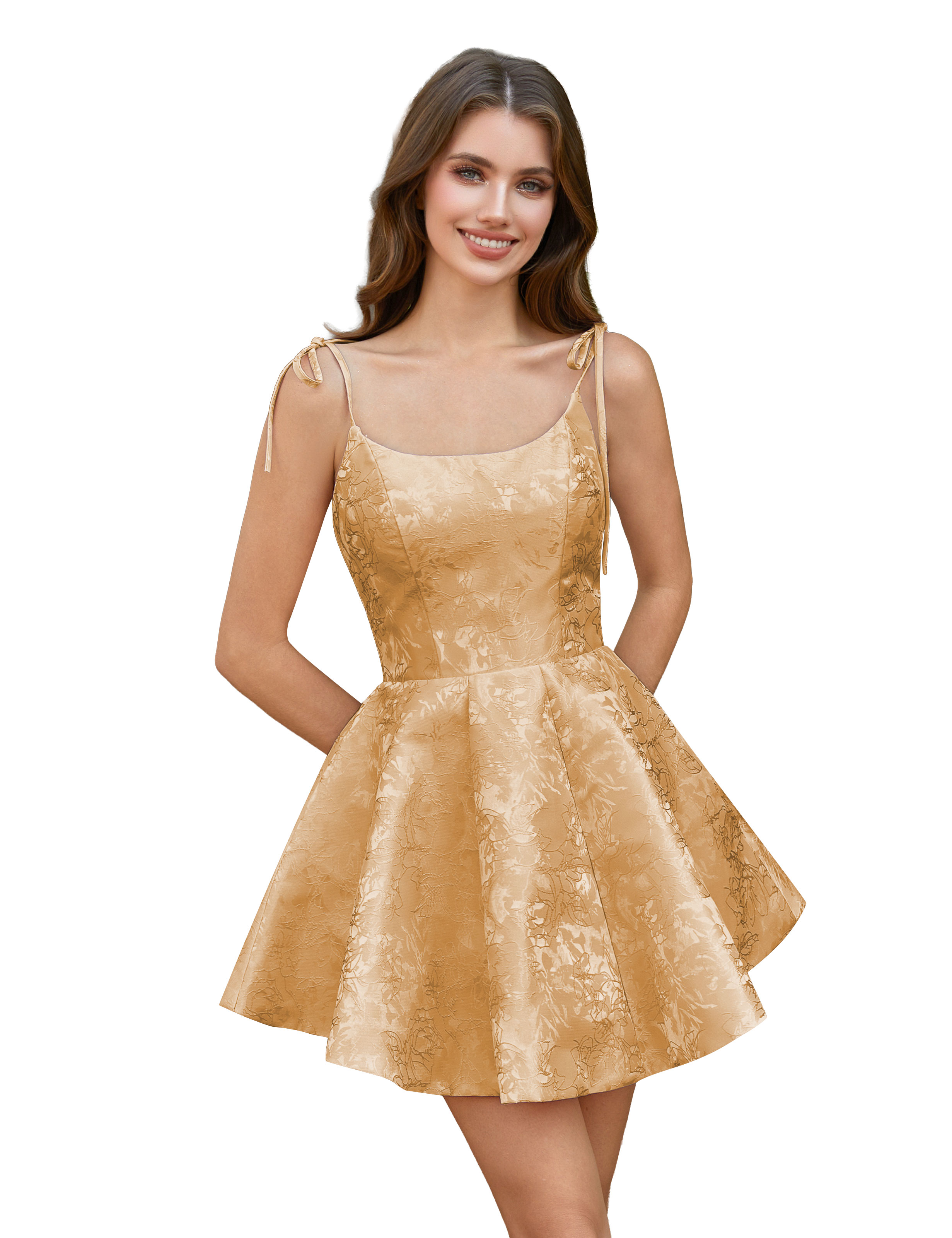 A-Line Spaghetti Straps Satin Homecoming Dress with Pockets #HC2402238