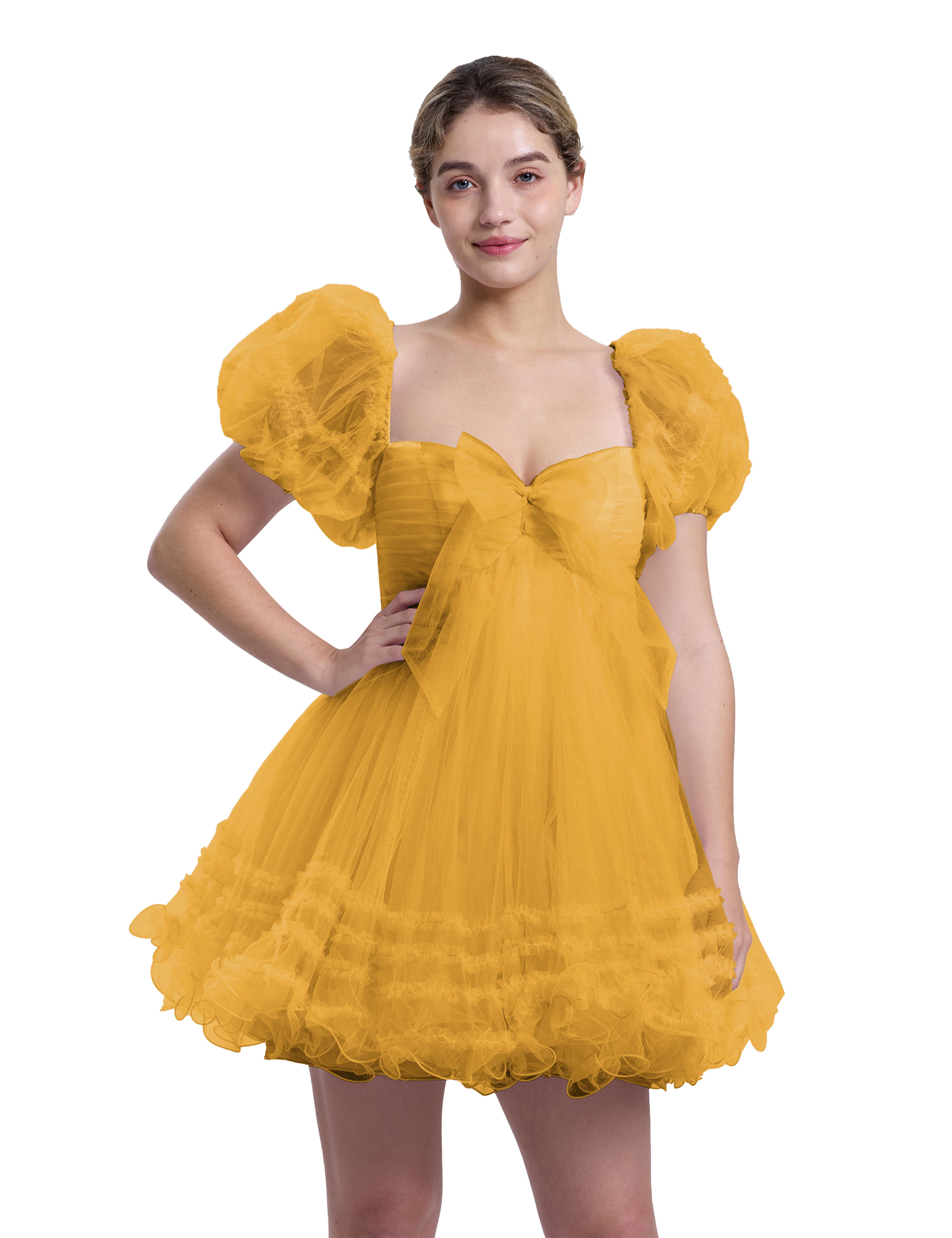 A-line Sweetheart Ruffles Tulle Puffy Sleeves Homecoming Dress #HC2401063