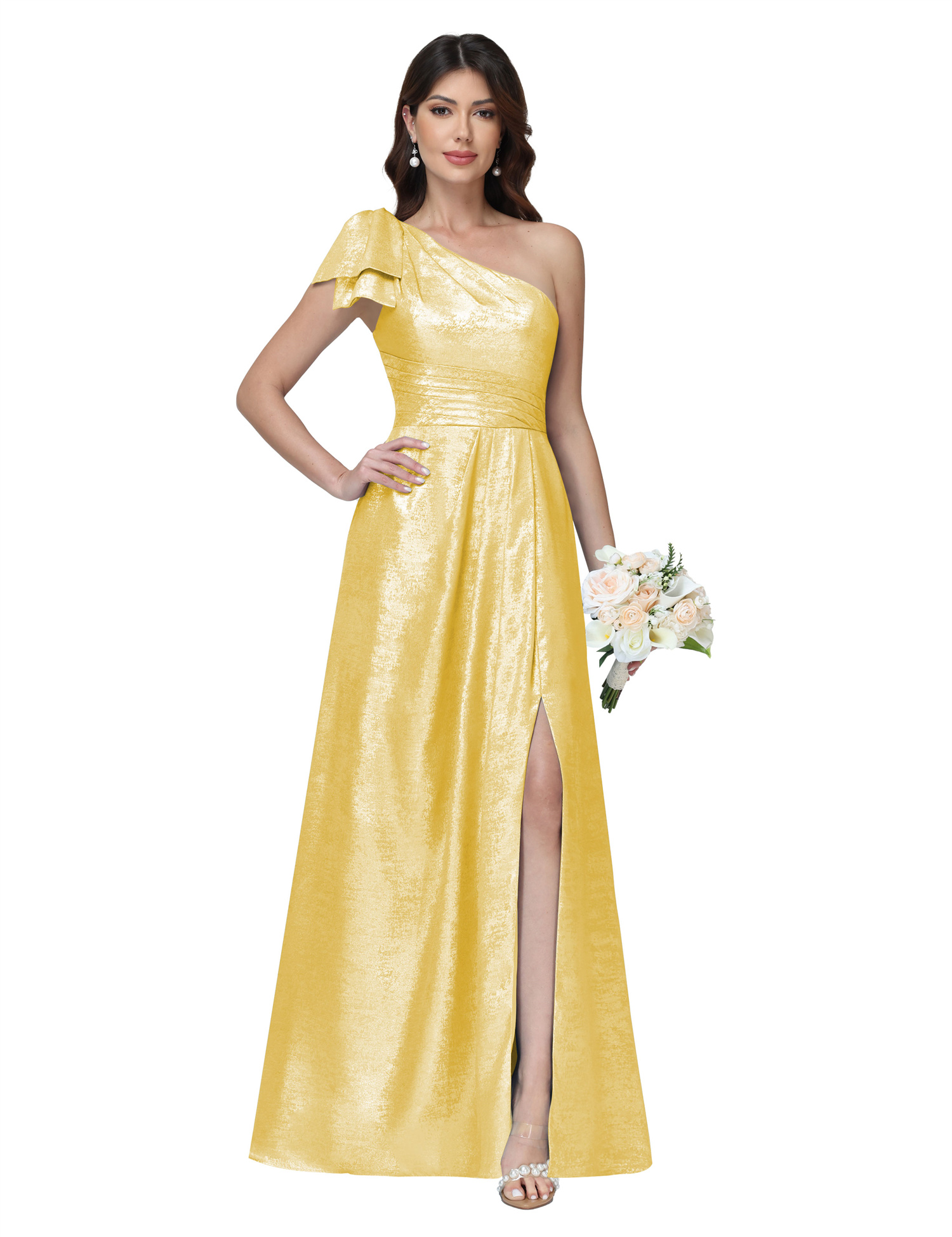 A-line One Shoulder Lace Up Sleeveless Silt Bridesmaid Dress #BM2512052