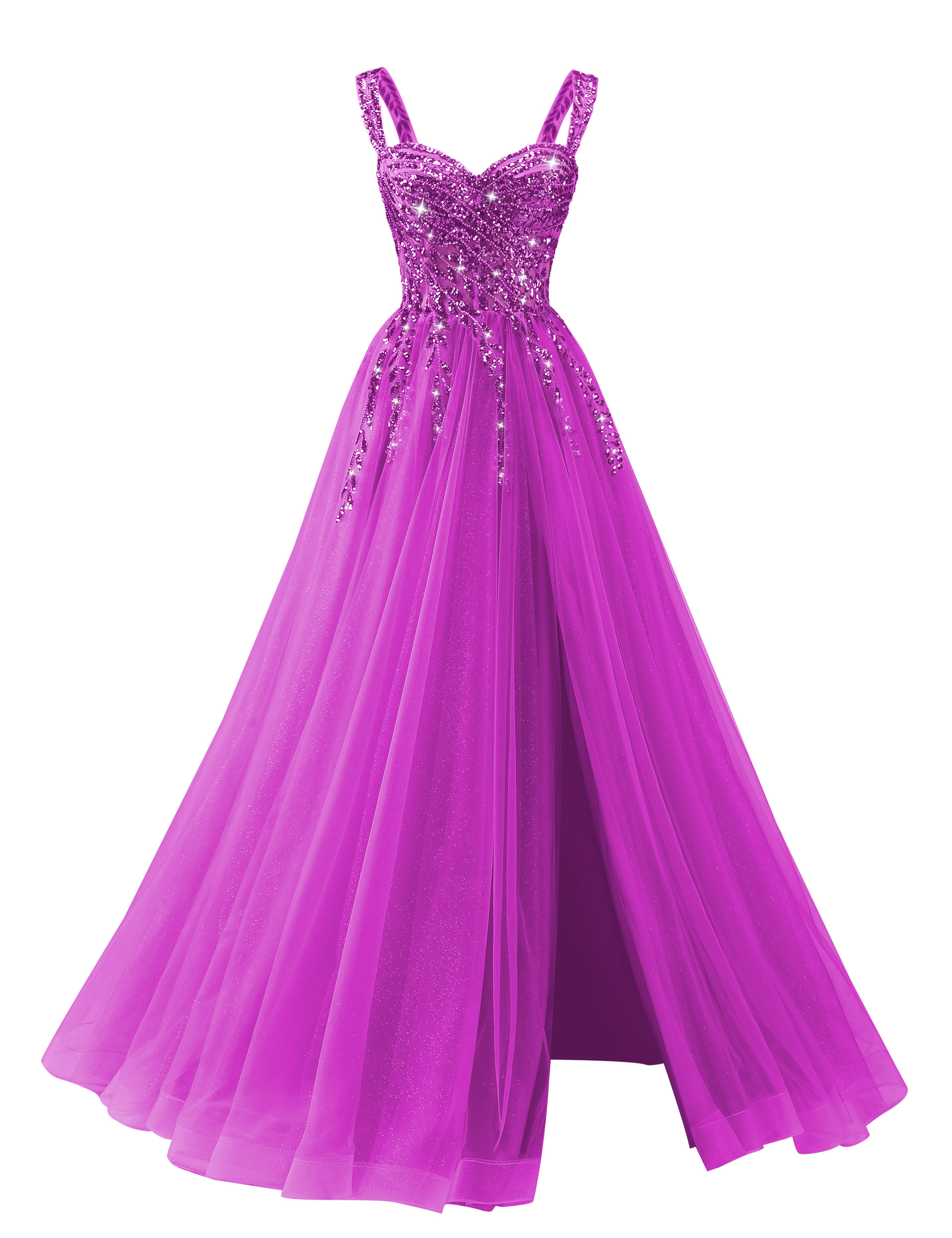 A-line Sweetheart Sparkly Tulle Sequins Beaded Slit Corset Prom Dress #PR2512071