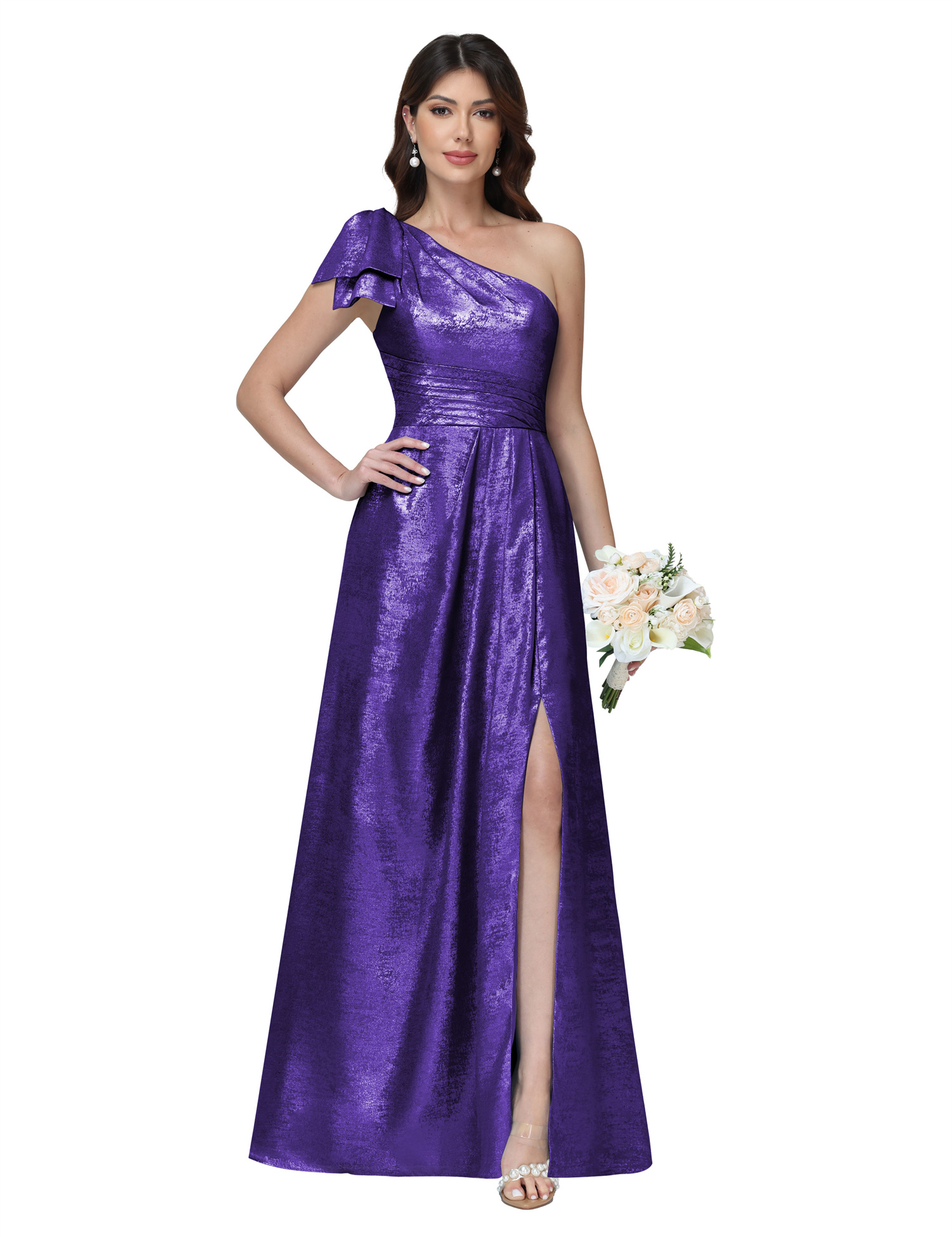 A-line One Shoulder Lace Up Sleeveless Silt Bridesmaid Dress #BM2512052