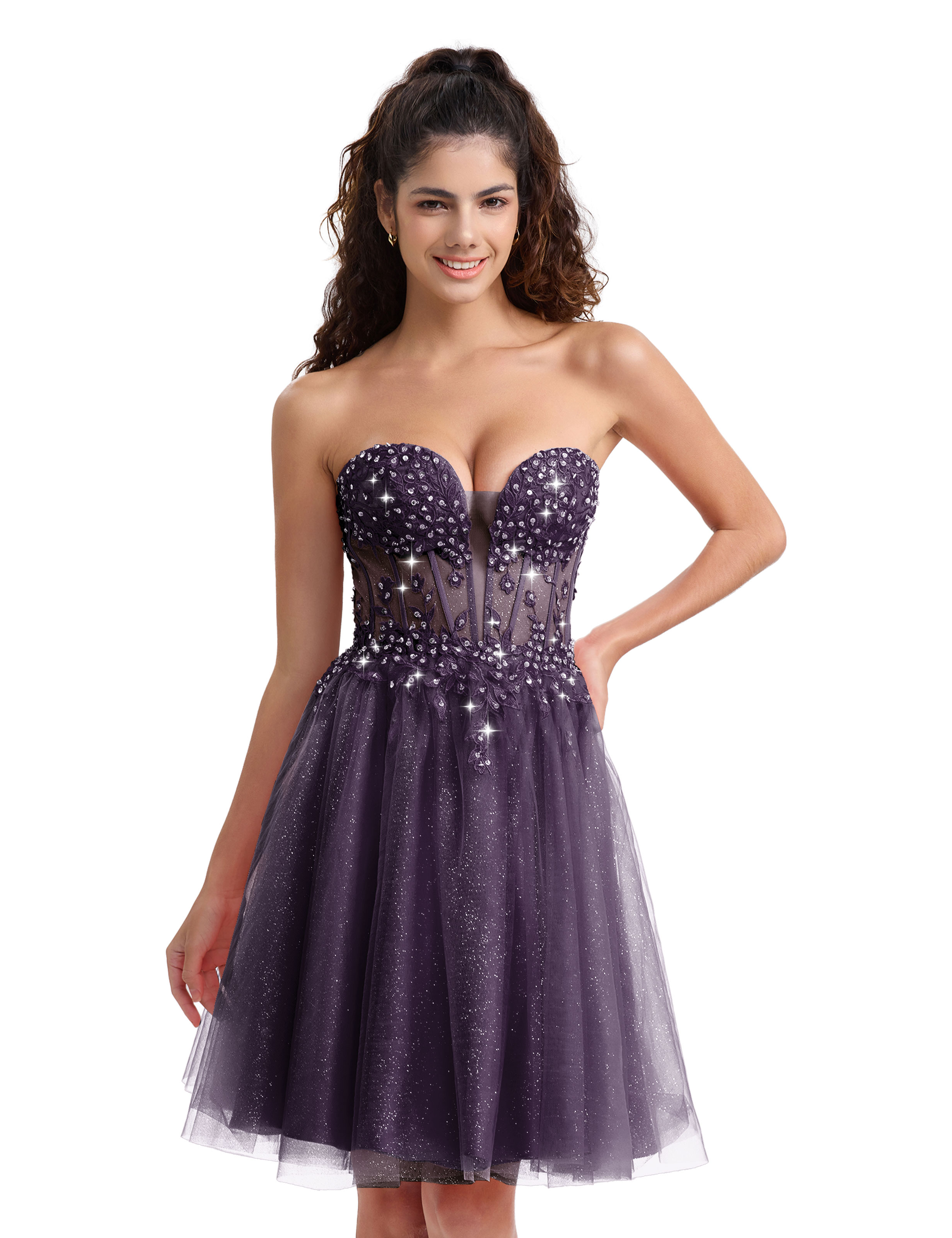 A-line Sweetheart Tulle Lace Appliques Homecoming Dress #HC2604033