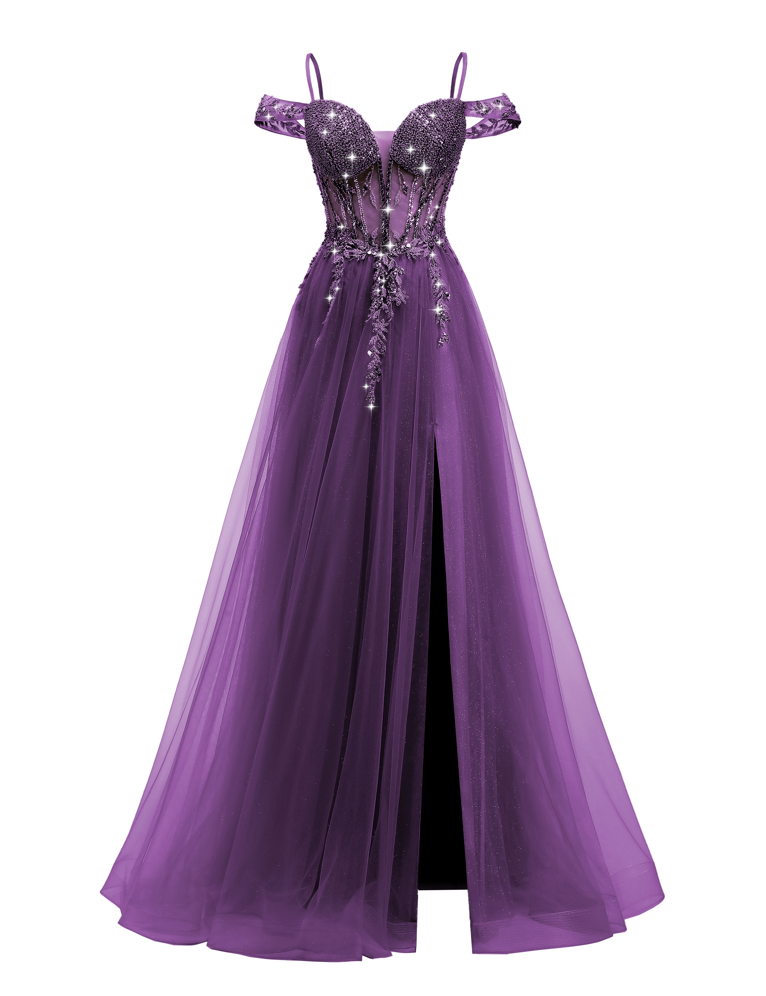 A-line Sweetheart Beaded Sparkly Tulle Lace Appliques Prom Dress #PR2510005