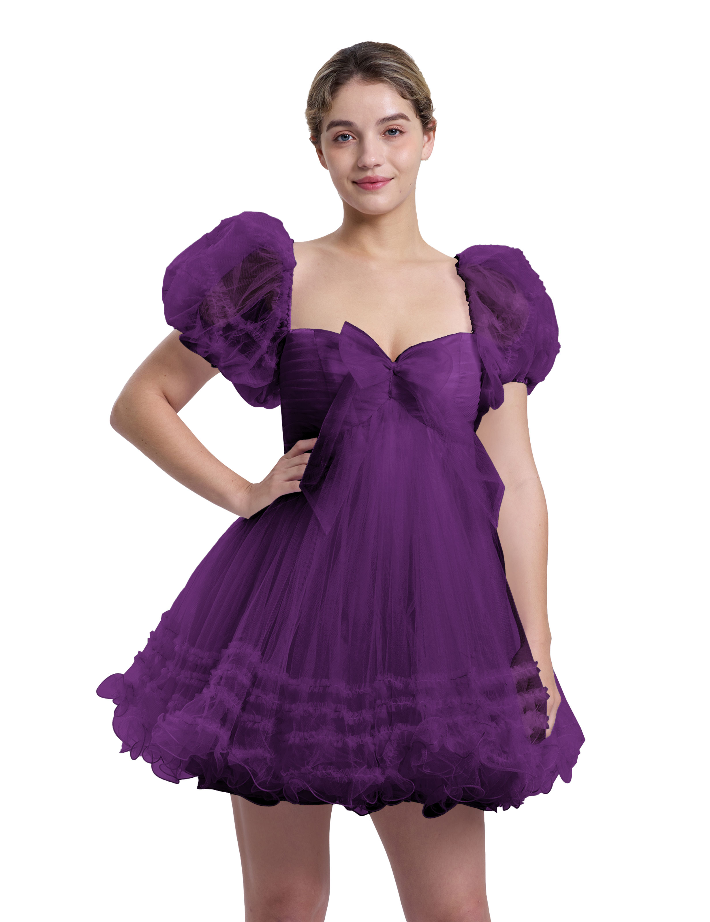 A-line Sweetheart Ruffles Tulle Puffy Sleeves Homecoming Dress #HC2401063