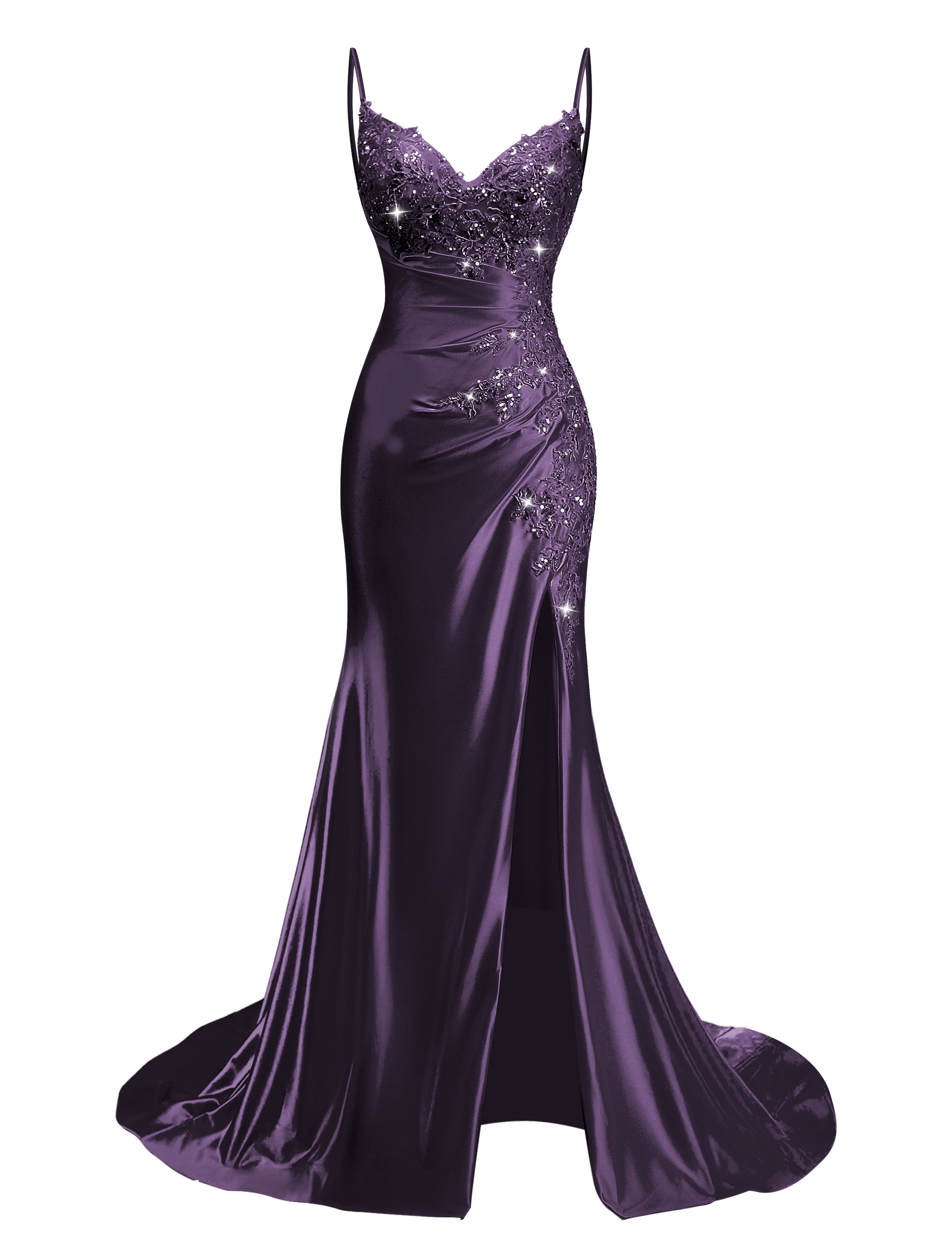 Mermaid V-neck Spaghetti Straps Beaded Lace Appliques Prom Dress #PR2510012