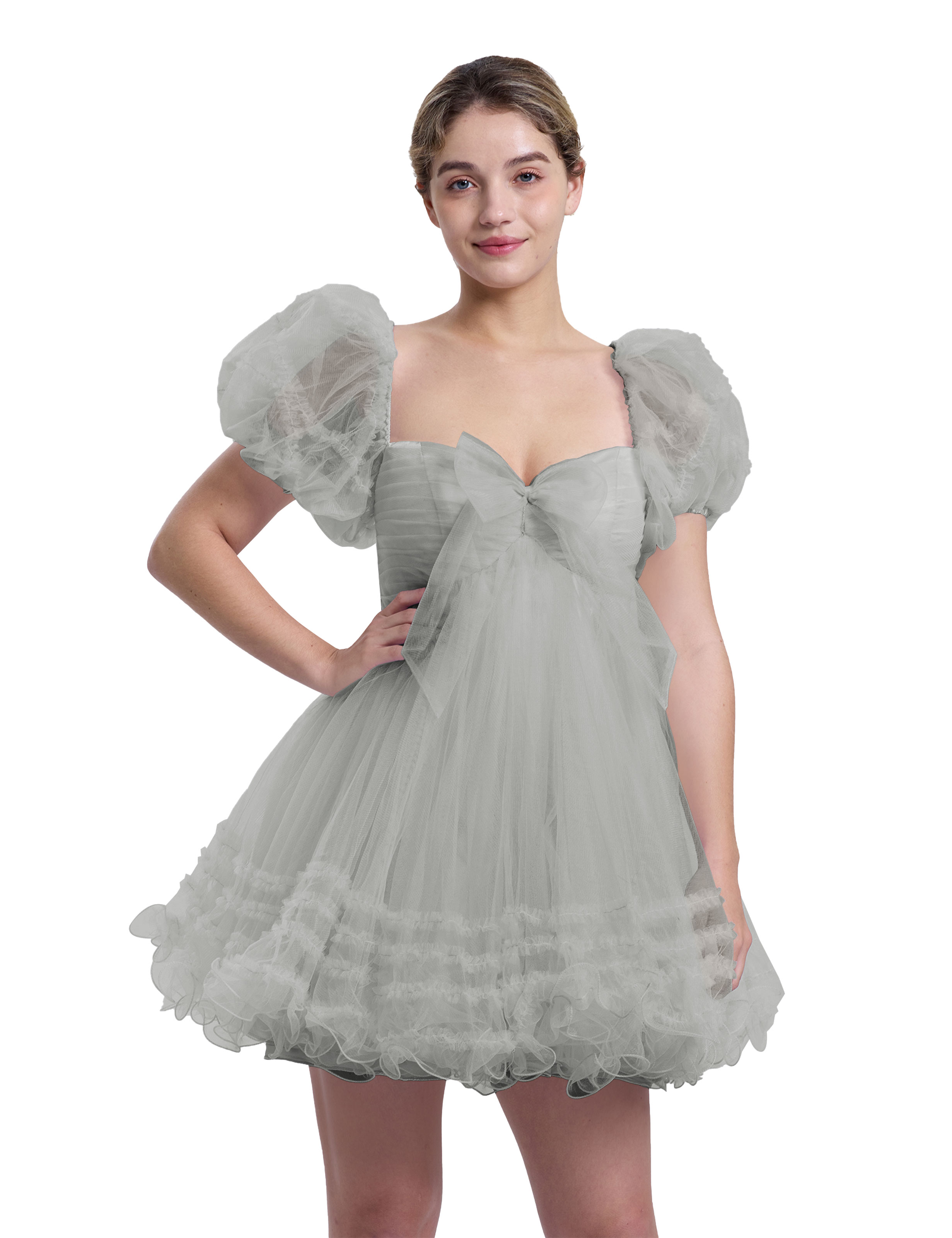 A-line Sweetheart Ruffles Tulle Puffy Sleeves Homecoming Dress #HC2401063