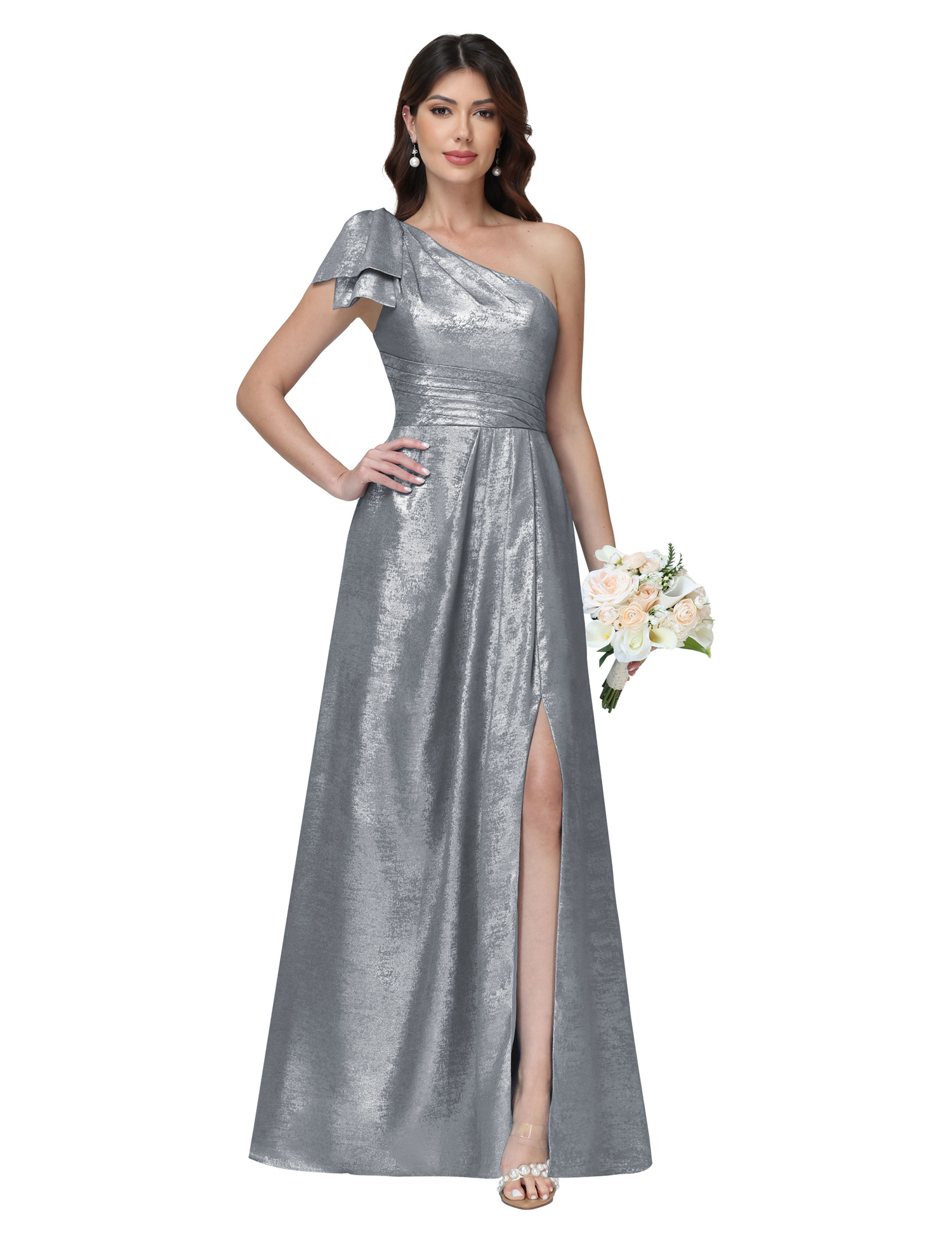 A-line One Shoulder Lace Up Sleeveless Silt Bridesmaid Dress #BM2512052