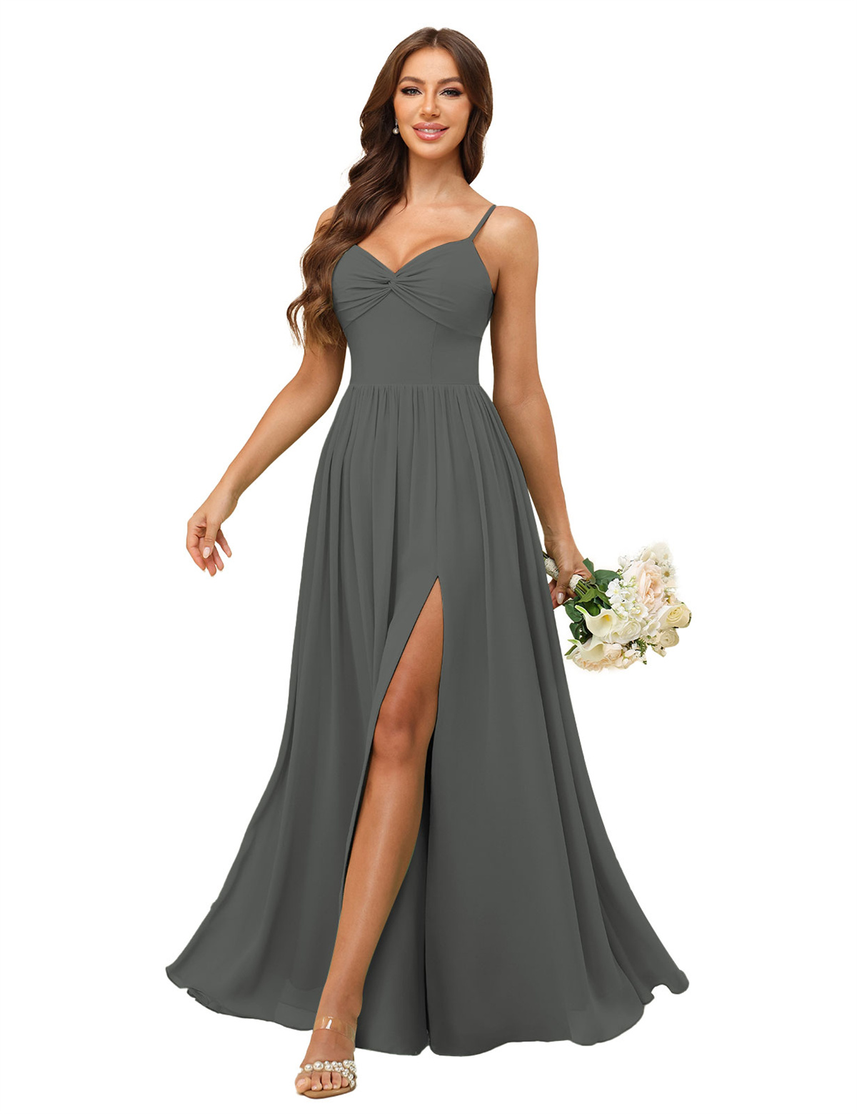 A-line Sweetheart Spaghetti Straps Chiffon Slit Bridesmaid Dress #BM2504082