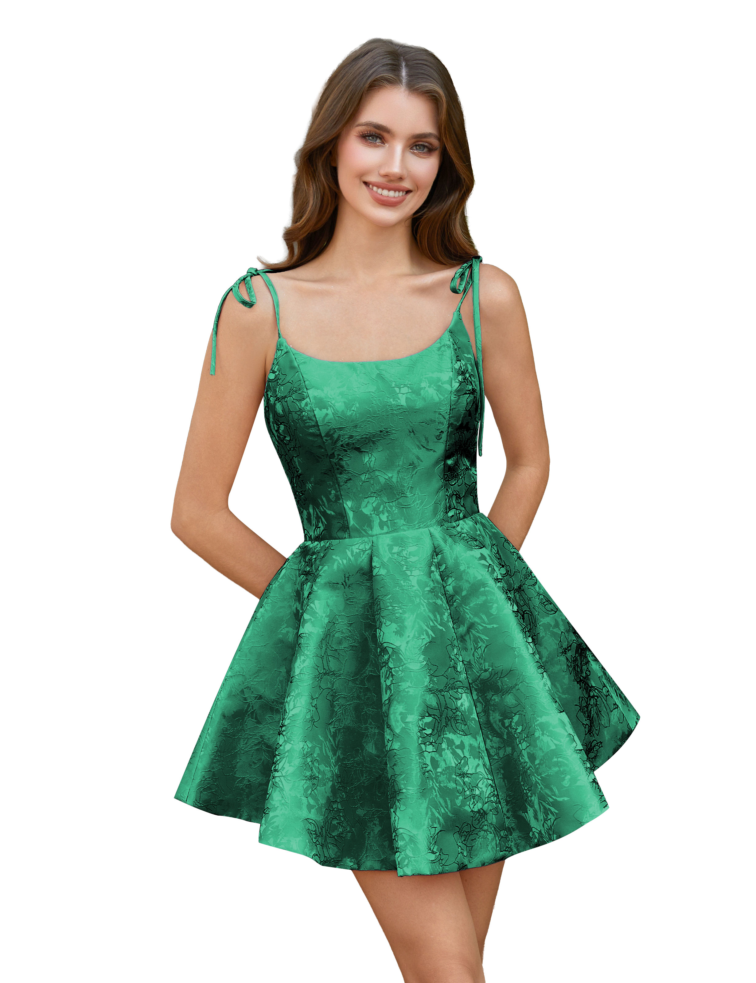 A-Line Spaghetti Straps Satin Homecoming Dress with Pockets #HC2402238