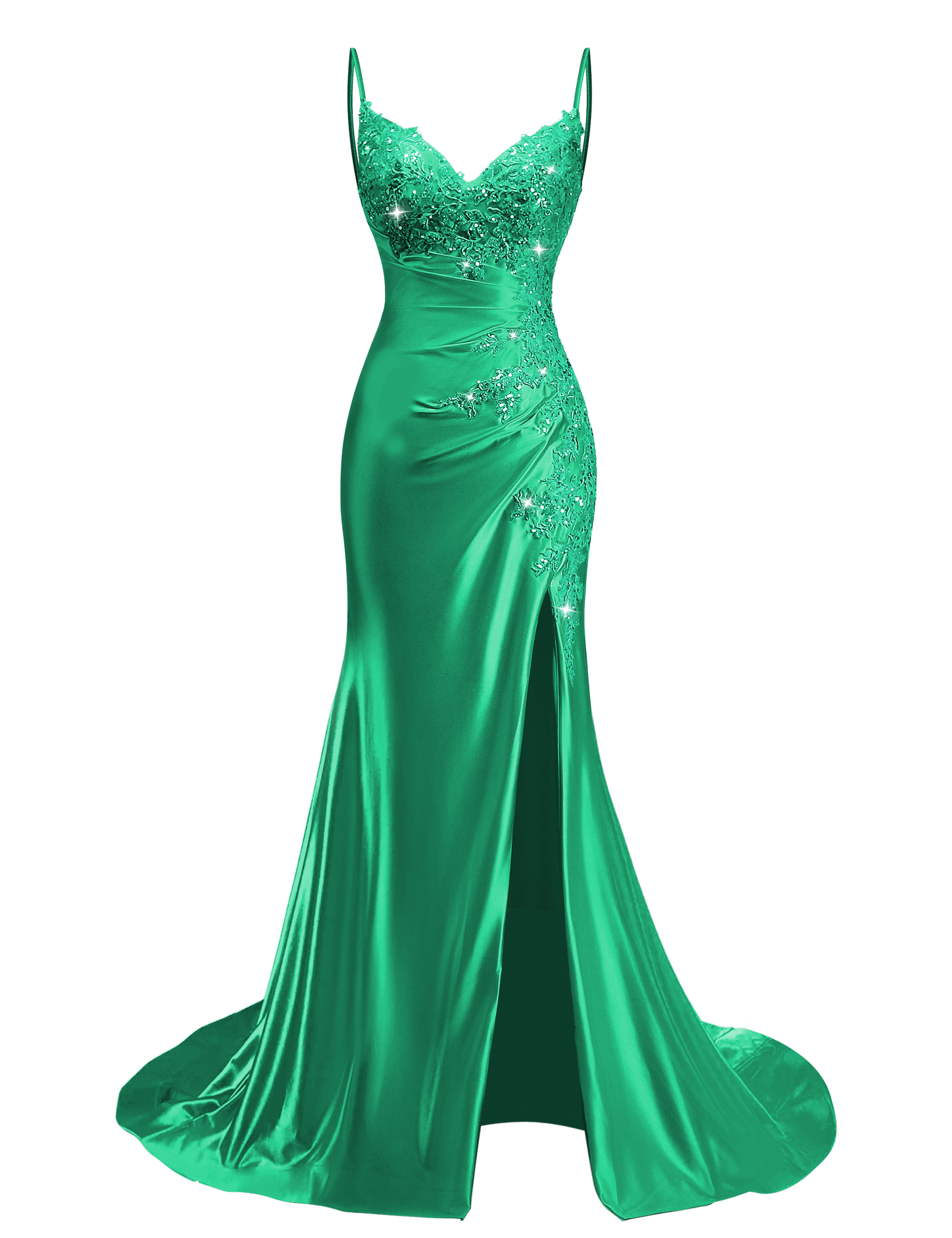 Mermaid V-neck Spaghetti Straps Beaded Lace Appliques Prom Dress #PR2510012