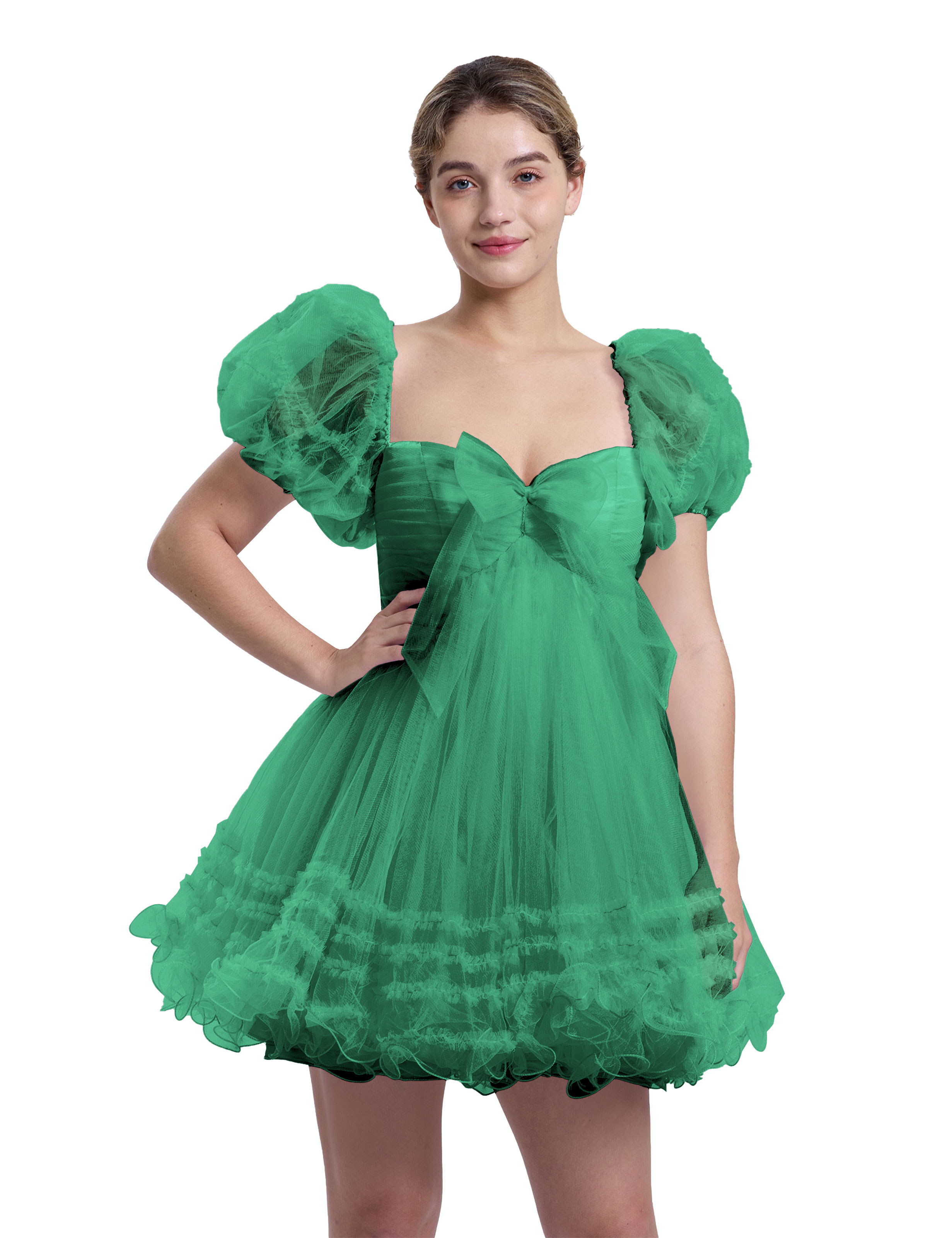 A-line Sweetheart Ruffles Tulle Puffy Sleeves Homecoming Dress #HC2401063