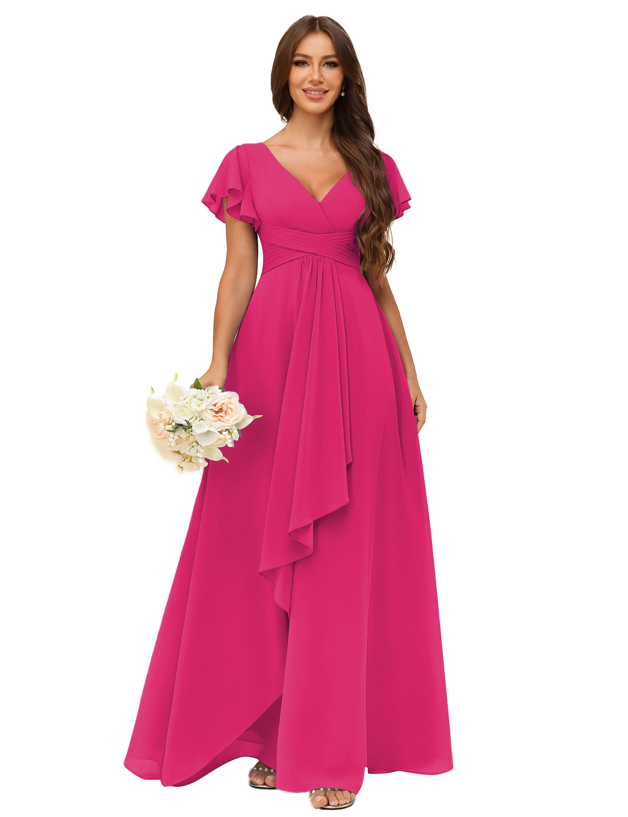 A-line V-neck Chiffon Silt Bridesmaid Dress #BM2507217