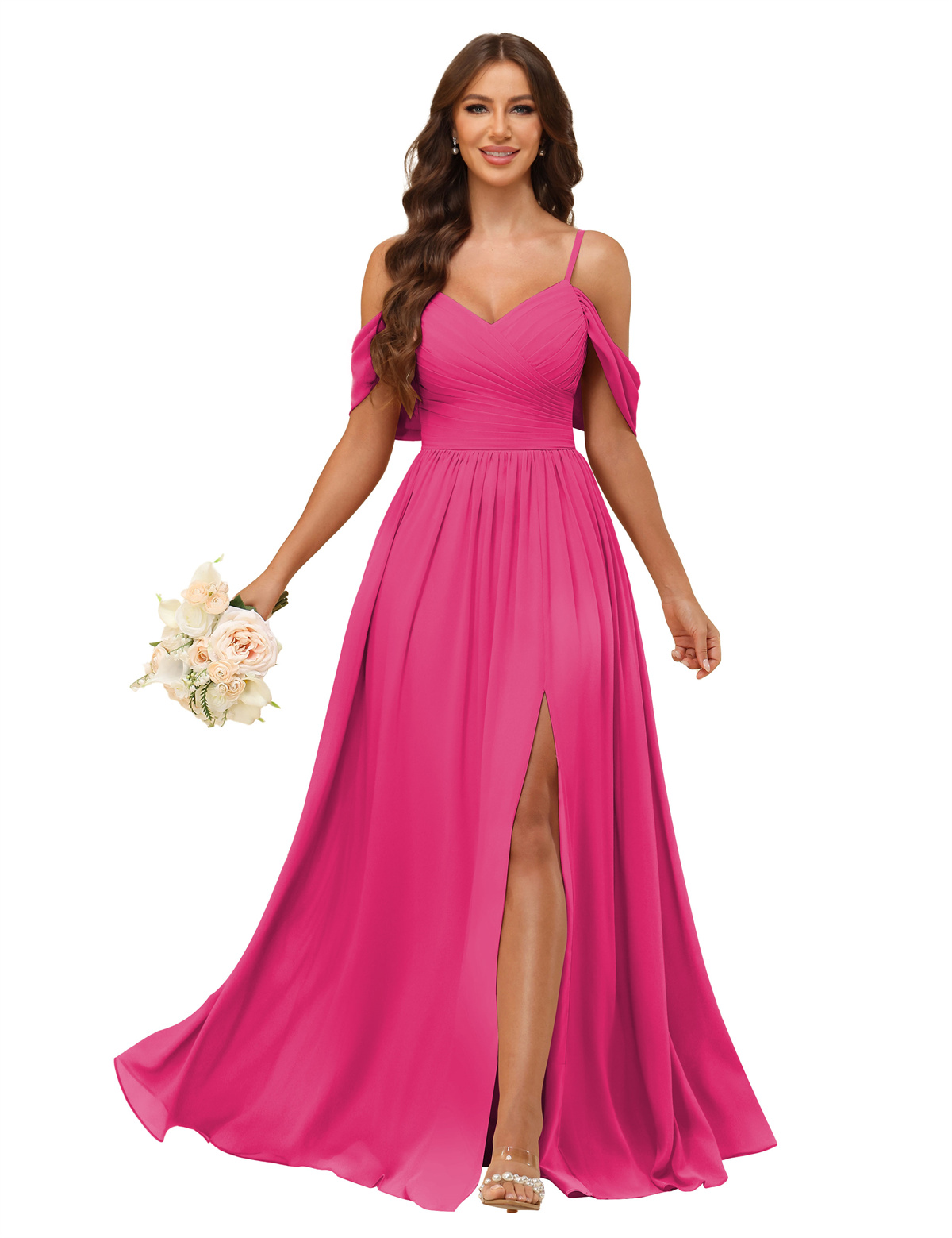 A-line V-neck Spaghetti Straps Chiffon Bridesmaid Dress #BM2507135