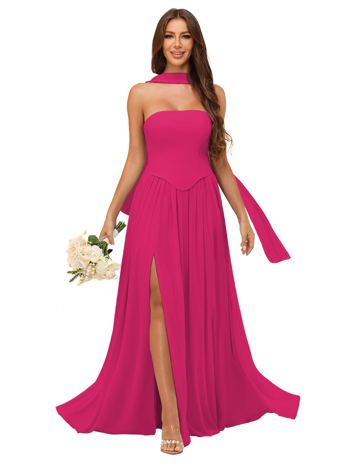 A-line Strapless Chiffon Silt Bridesmaid Dress #BM2507038