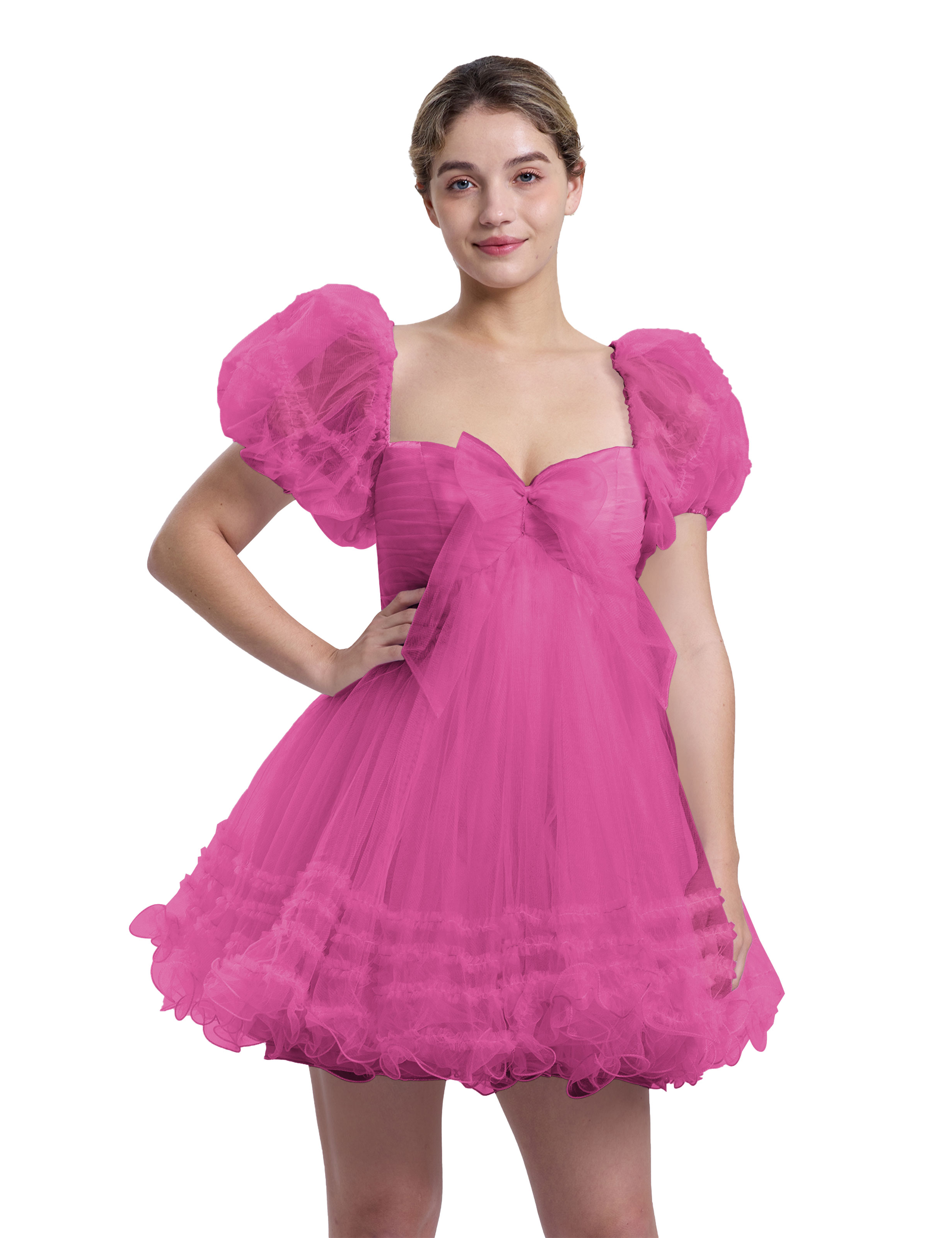 A-line Sweetheart Ruffles Tulle Puffy Sleeves Homecoming Dress #HC2401063