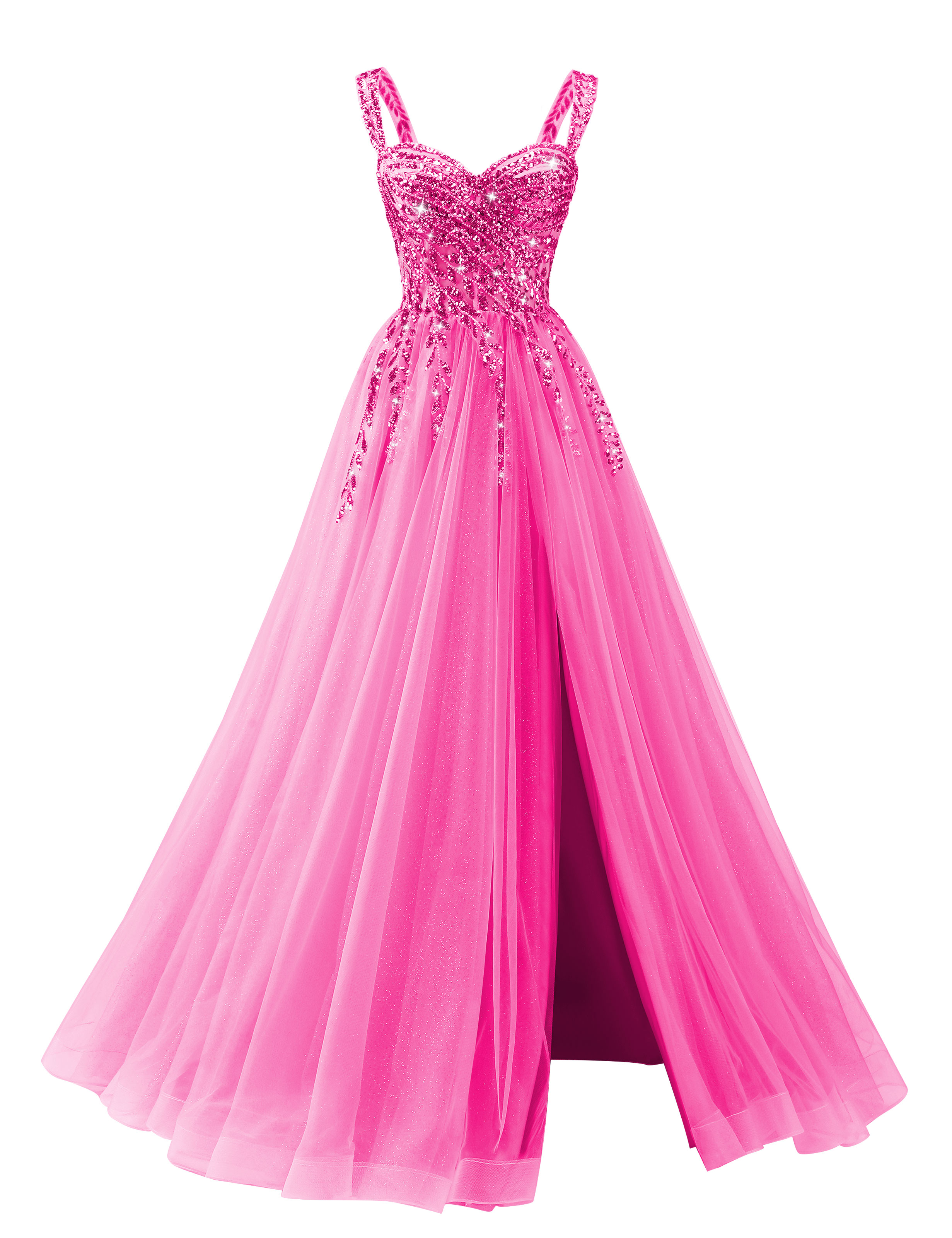 A-line Sweetheart Sparkly Tulle Sequins Beaded Slit Corset Prom Dress #PR2512071