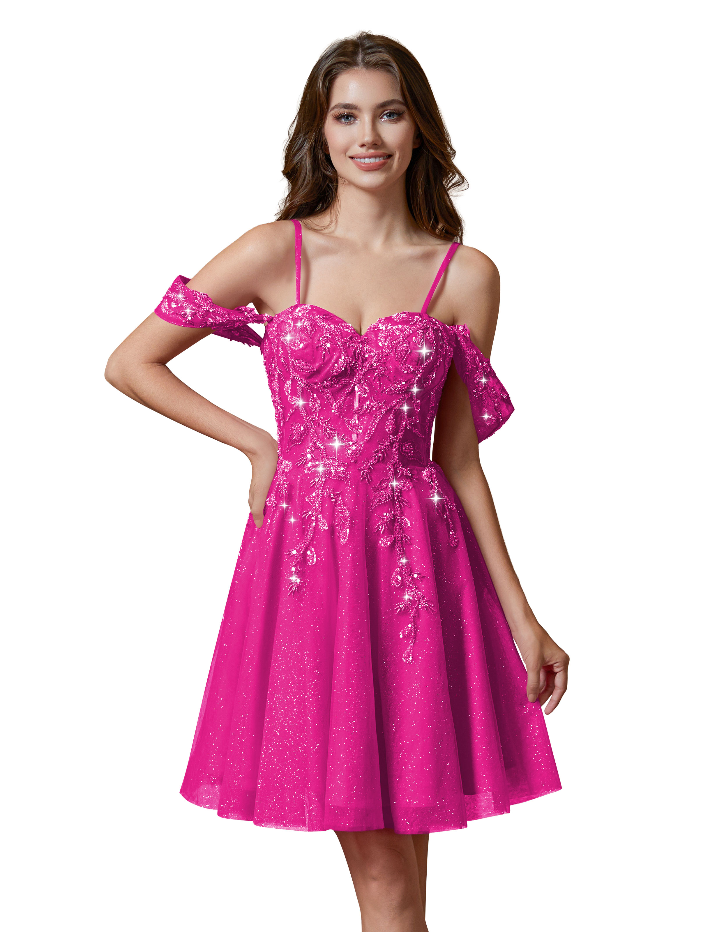 A-line Spaghetti Straps Lace Applique Cocktail Party Homecoming Dress #HC2401237