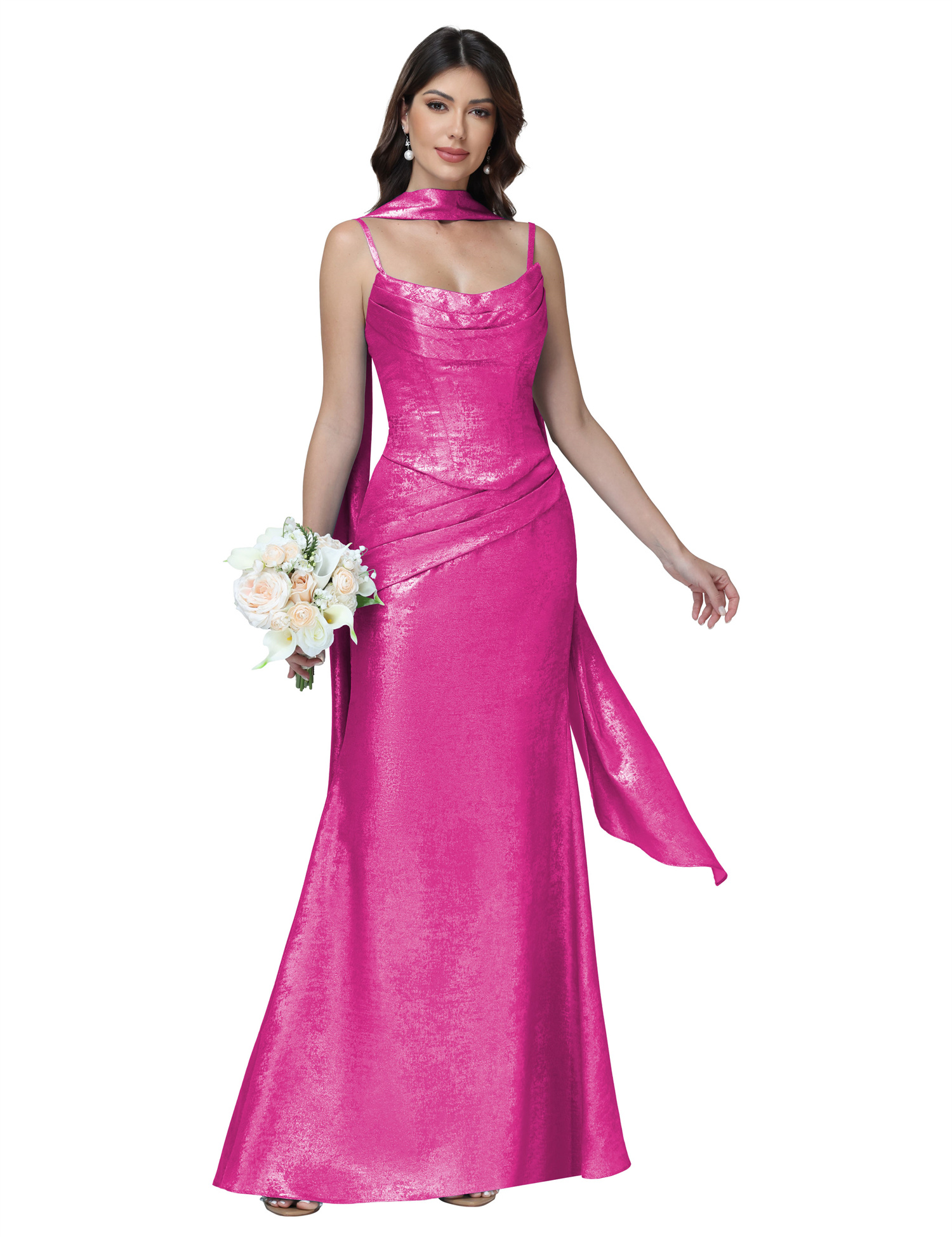 Mermaid Spaghttei Straps Prom Dress 2 Pieces Bridesmaid Dress with Scarf #BM2512054