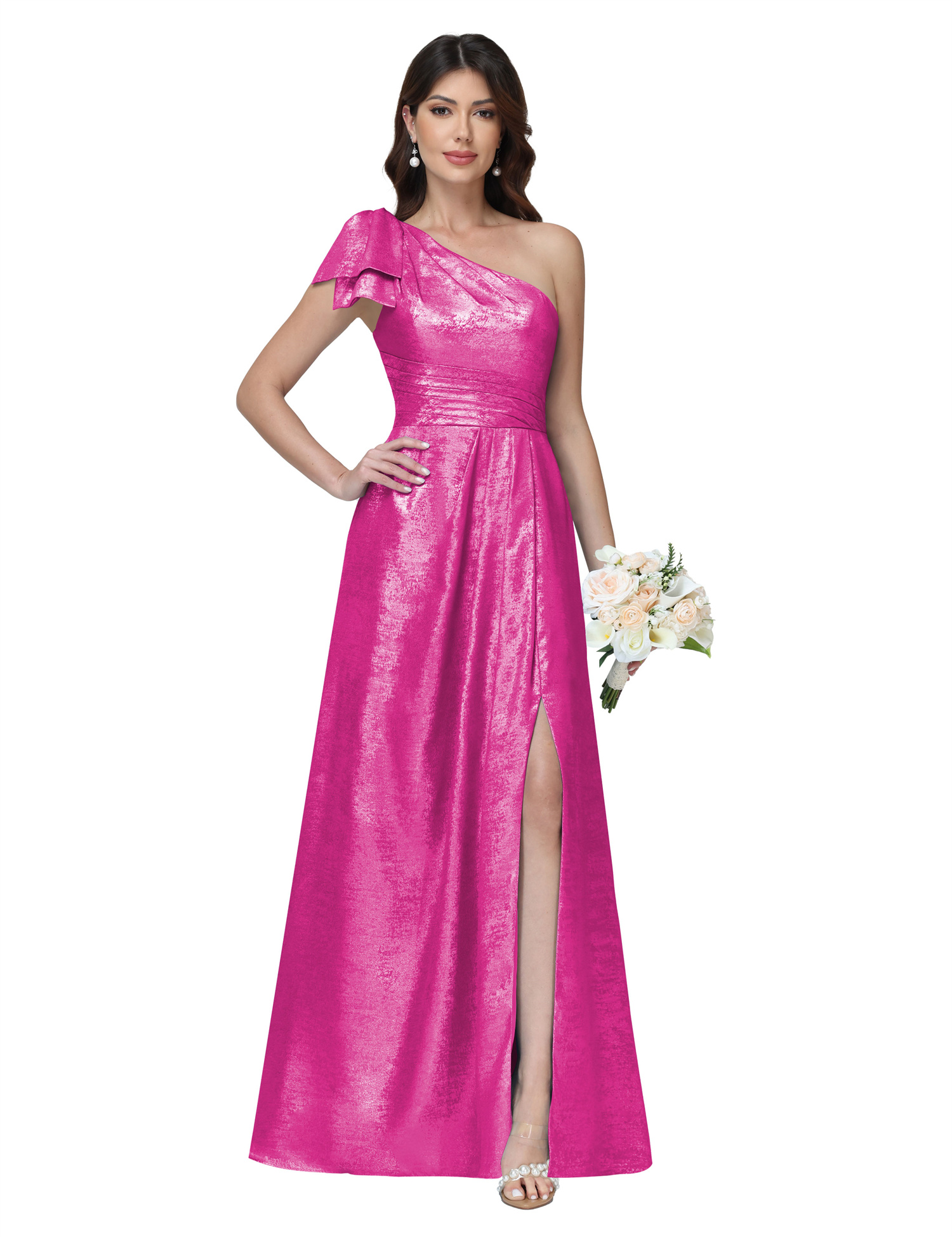 A-line One Shoulder Lace Up Sleeveless Silt Bridesmaid Dress #BM2512052