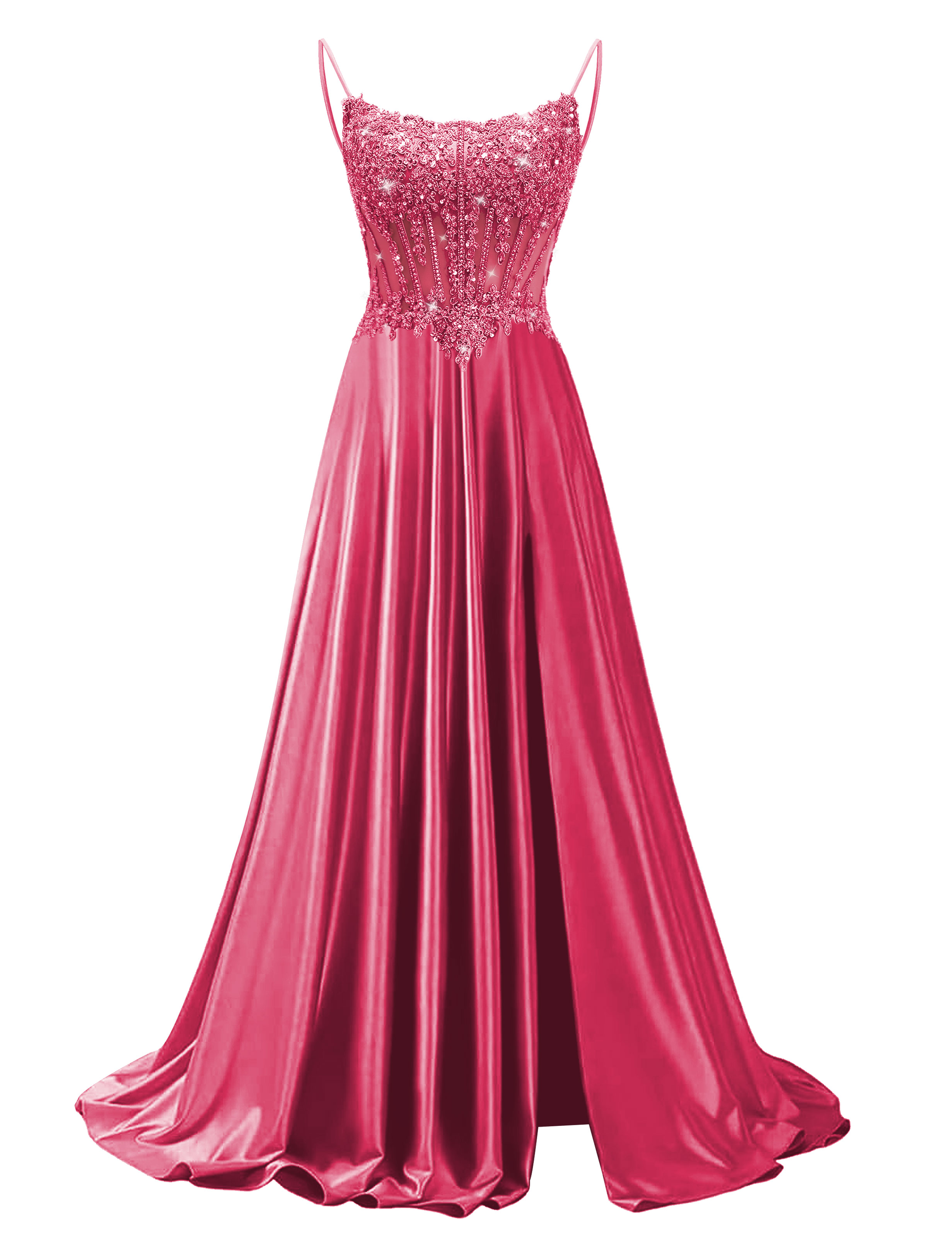 Mermaid Spaghetti Straps Satin Beaded Sequin Pleated Slit Prom Dress #PR2510011