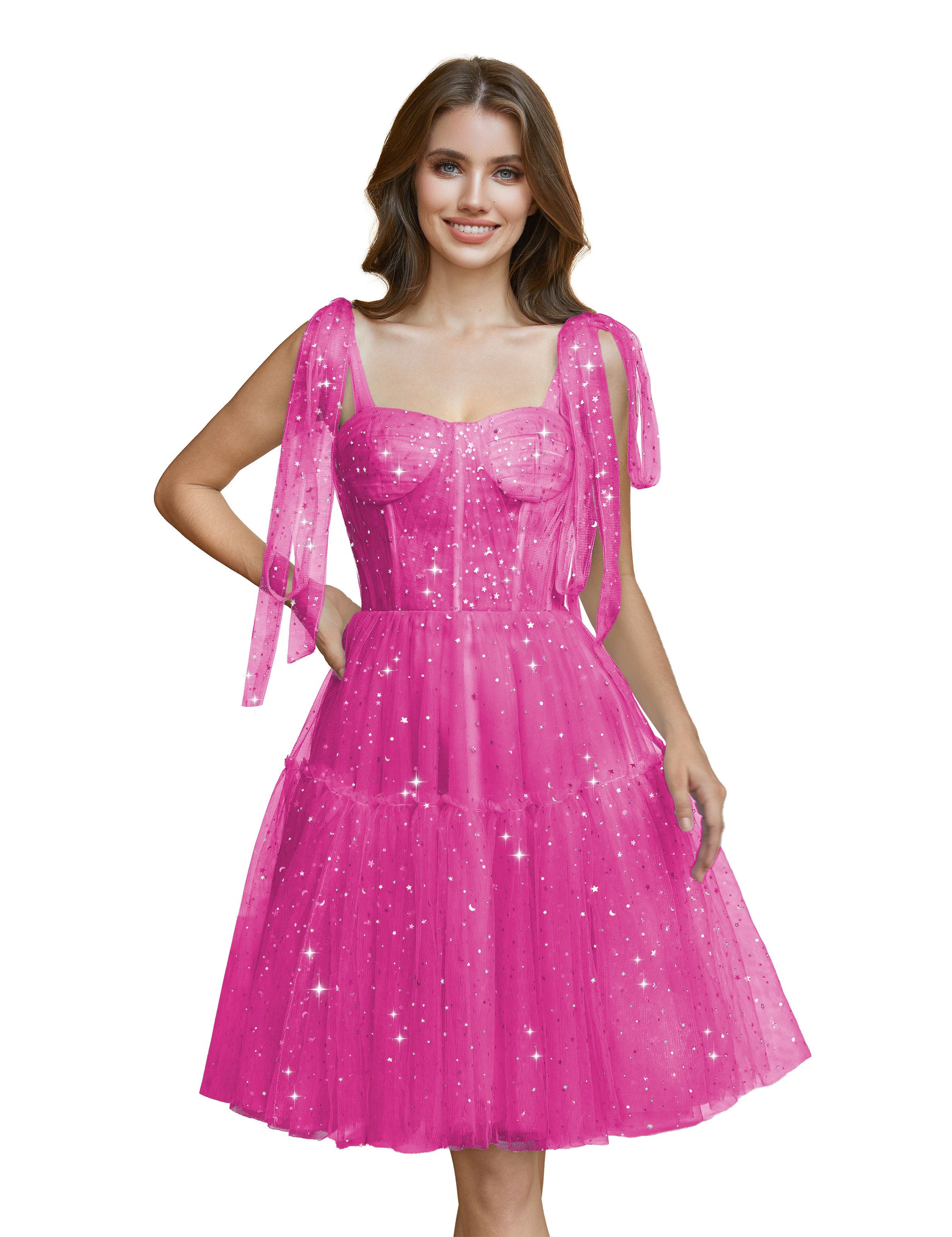 Sparkly Tulle Spaghetti Straps Cocktail Party Gown Sequin Homecoming Dress #HC2401765