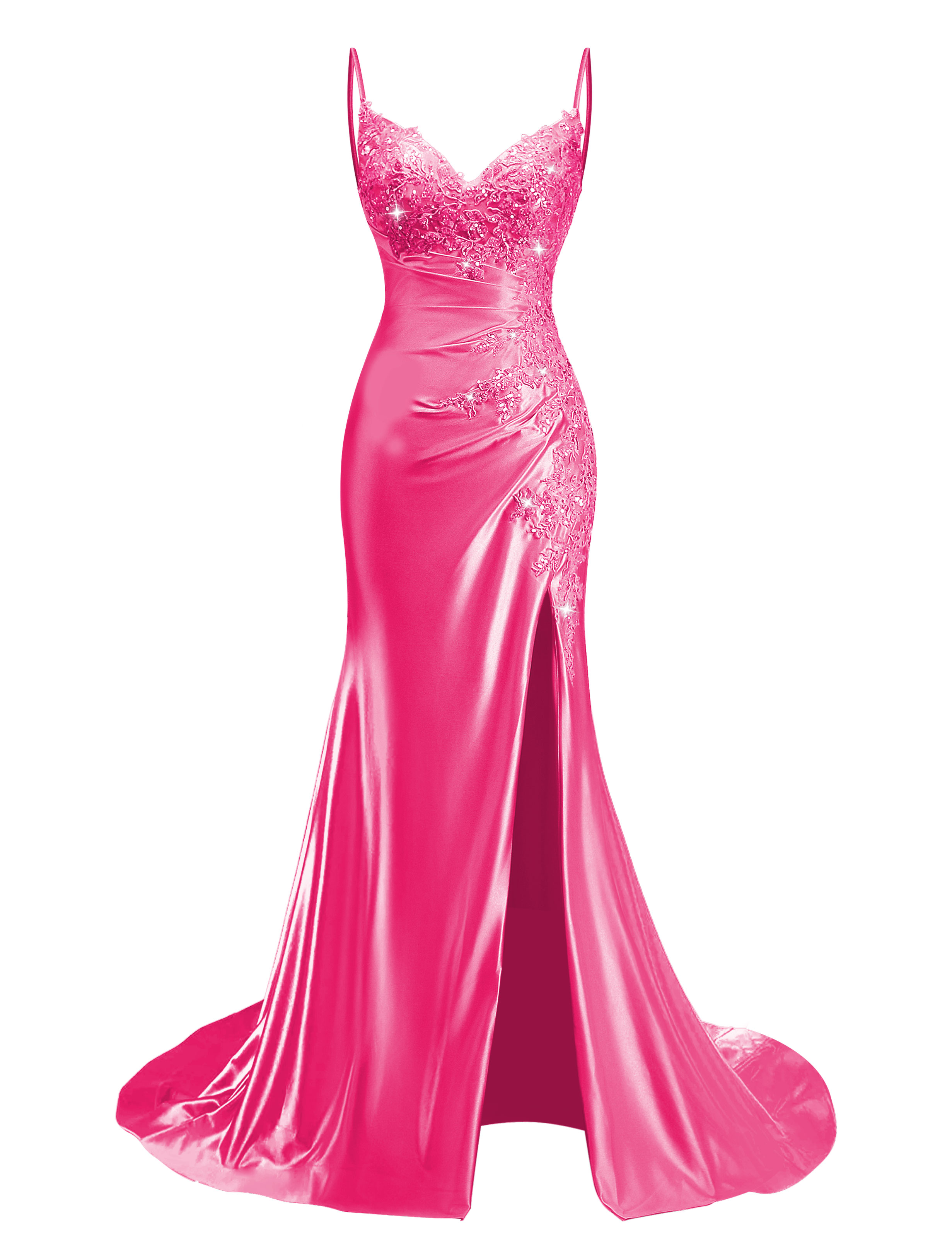 Mermaid V-neck Spaghetti Straps Beaded Lace Appliques Prom Dress #PR2510012