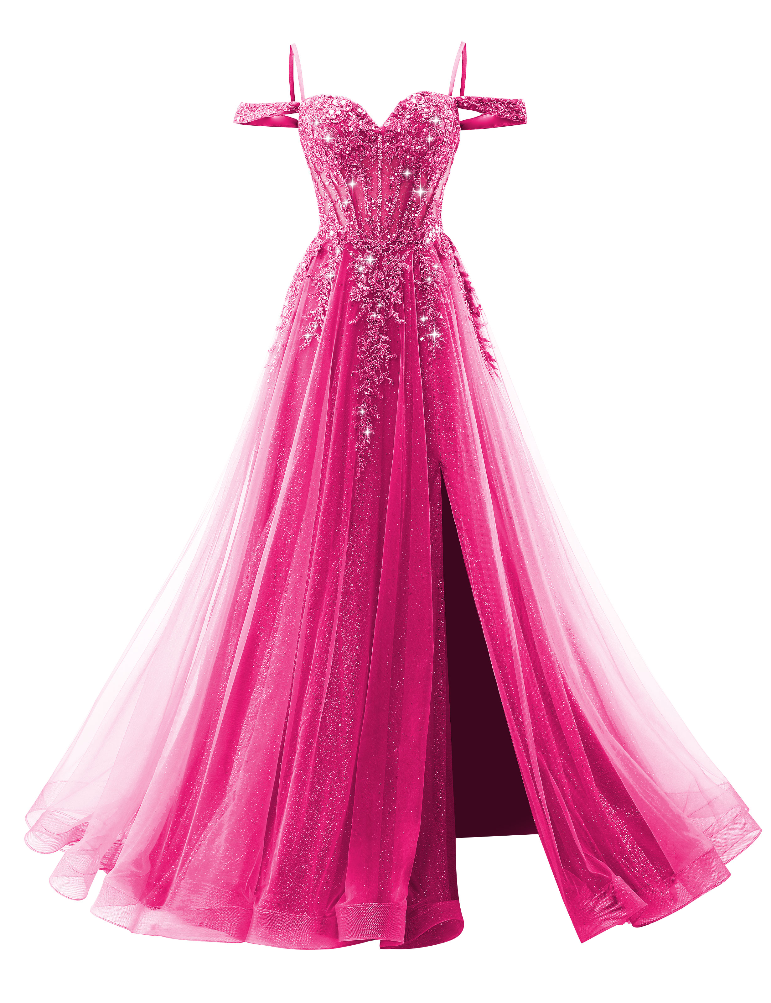 A-line Sweetheart Off Shoulder Corset Lace Appliques Sparkly Tulle Prom Dress #PR2511040