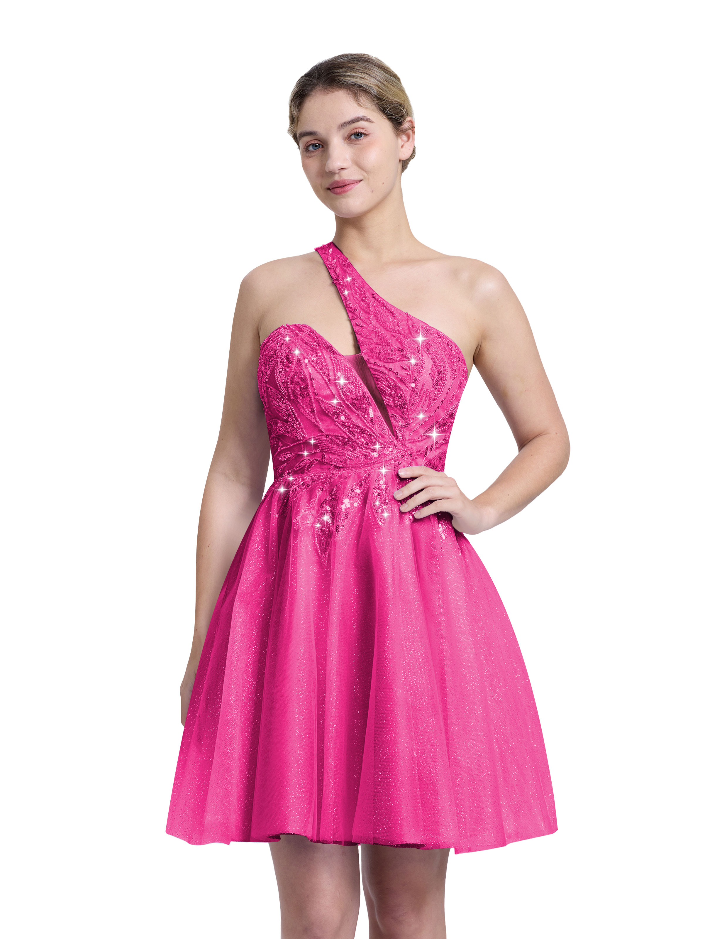A-line One Shoulder Sequin Lace Beaded Cocktail Party Homecoming Dress #HC2604029