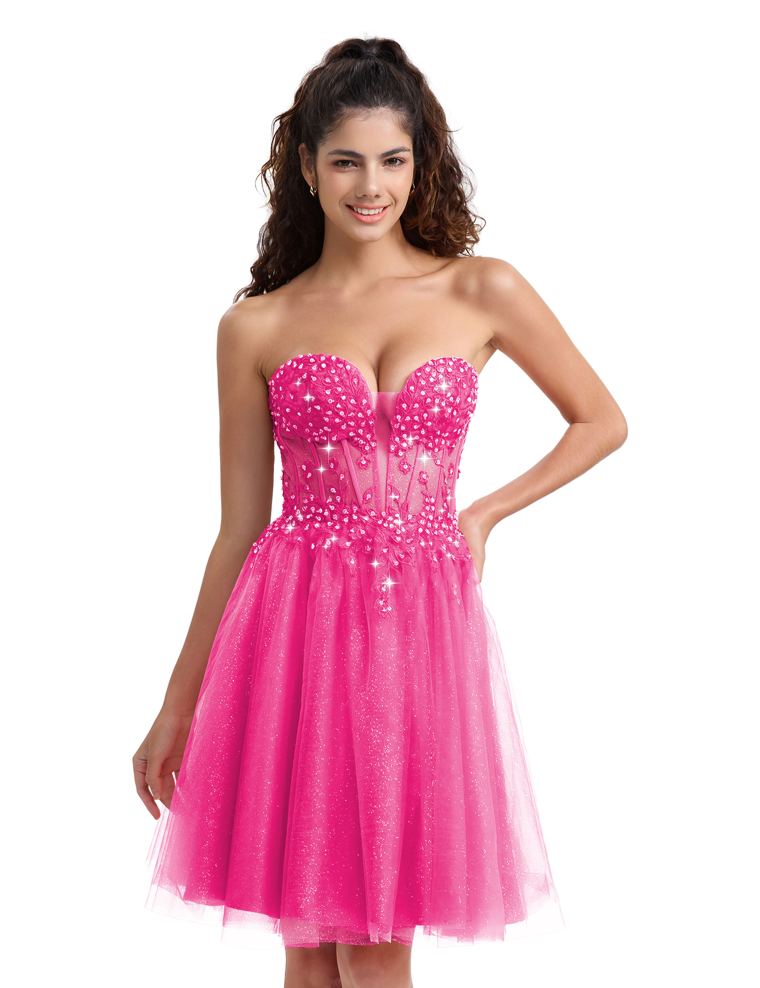 A-line Sweetheart Tulle Lace Appliques Homecoming Dress #HC2604033