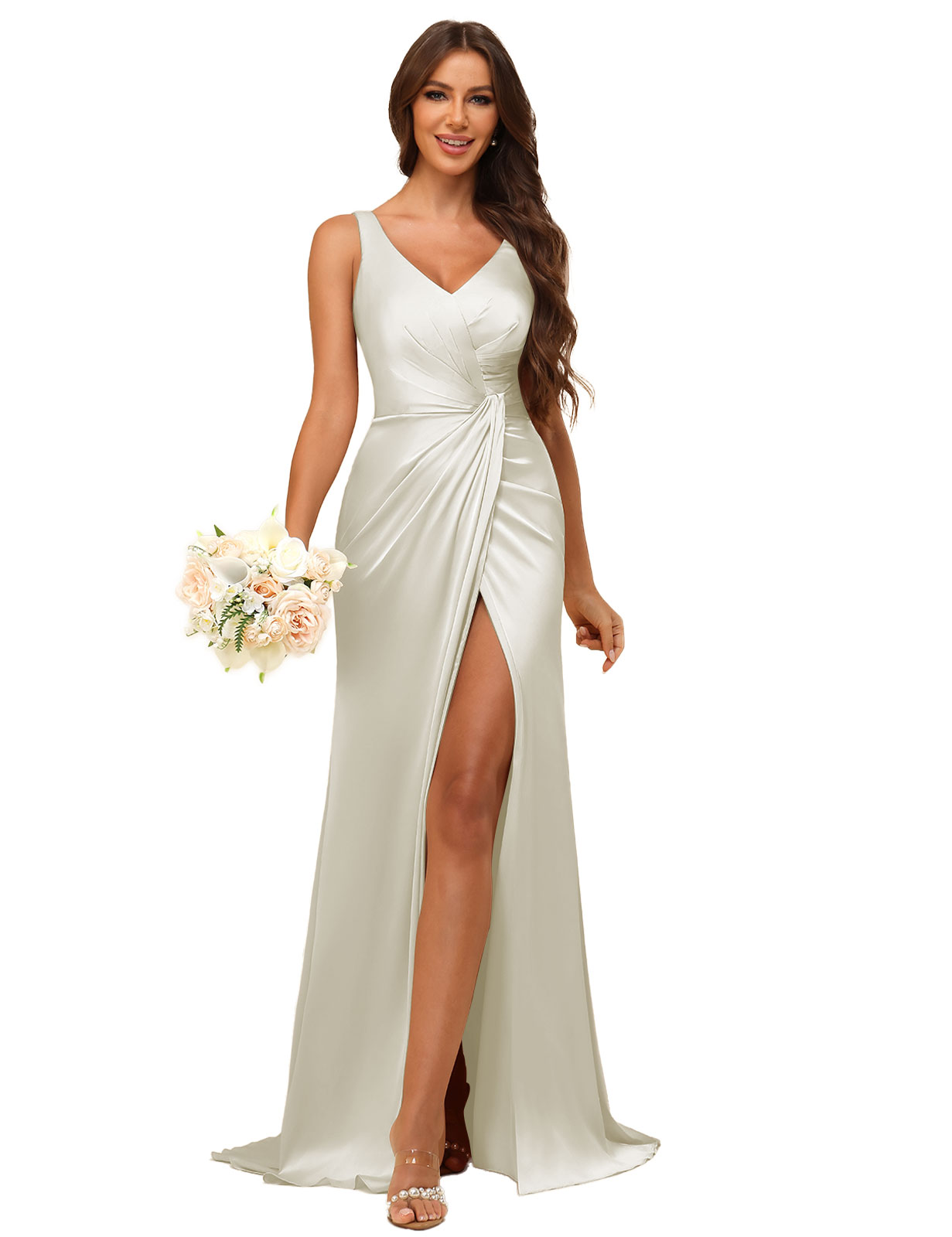 Mermaid V-neck Straps Satin Silt Bridesmaid Dress #BM2507144