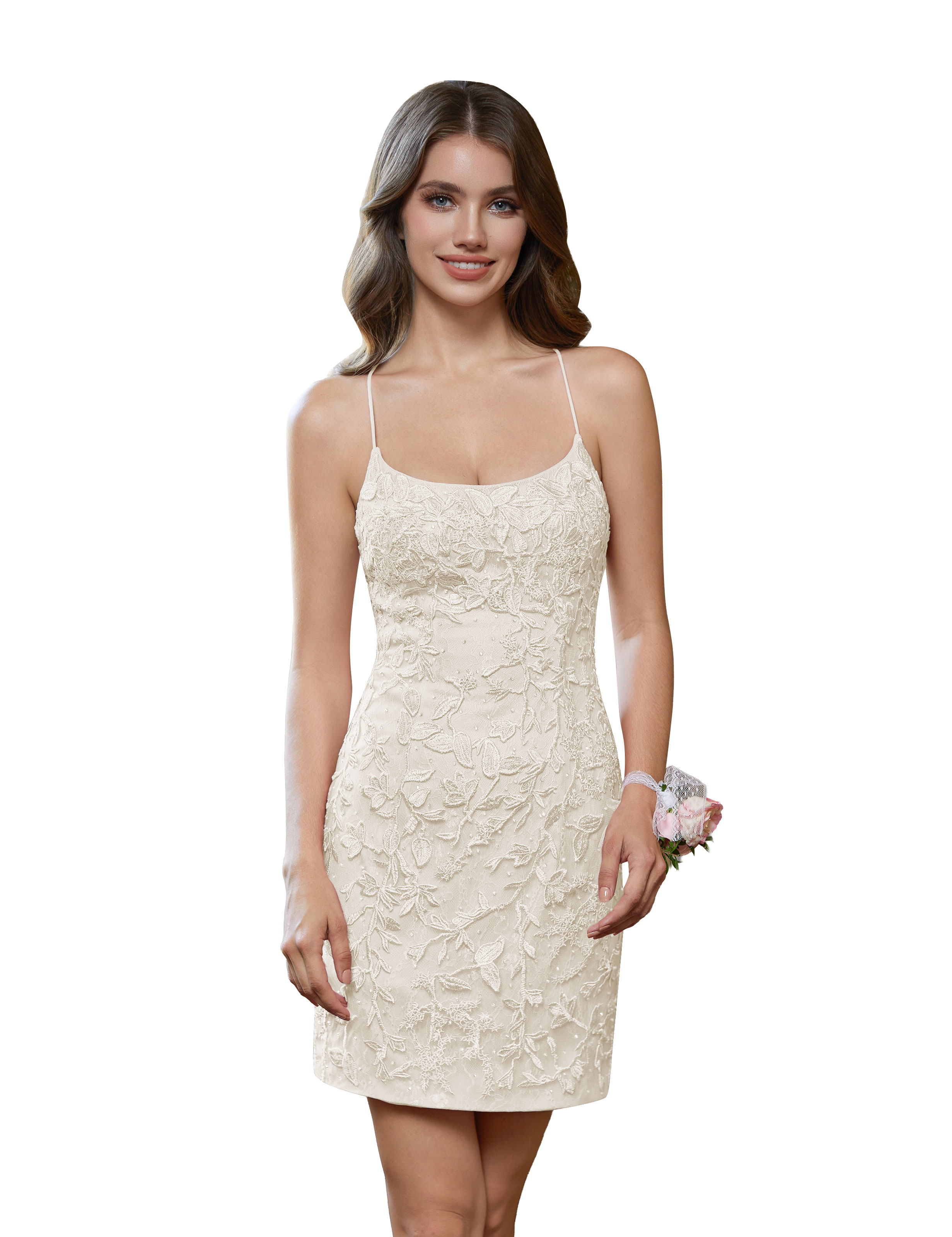 Tight Spaghetti Straps Lace Appliques Cocktail Party Homecoming Dress #HC2402362