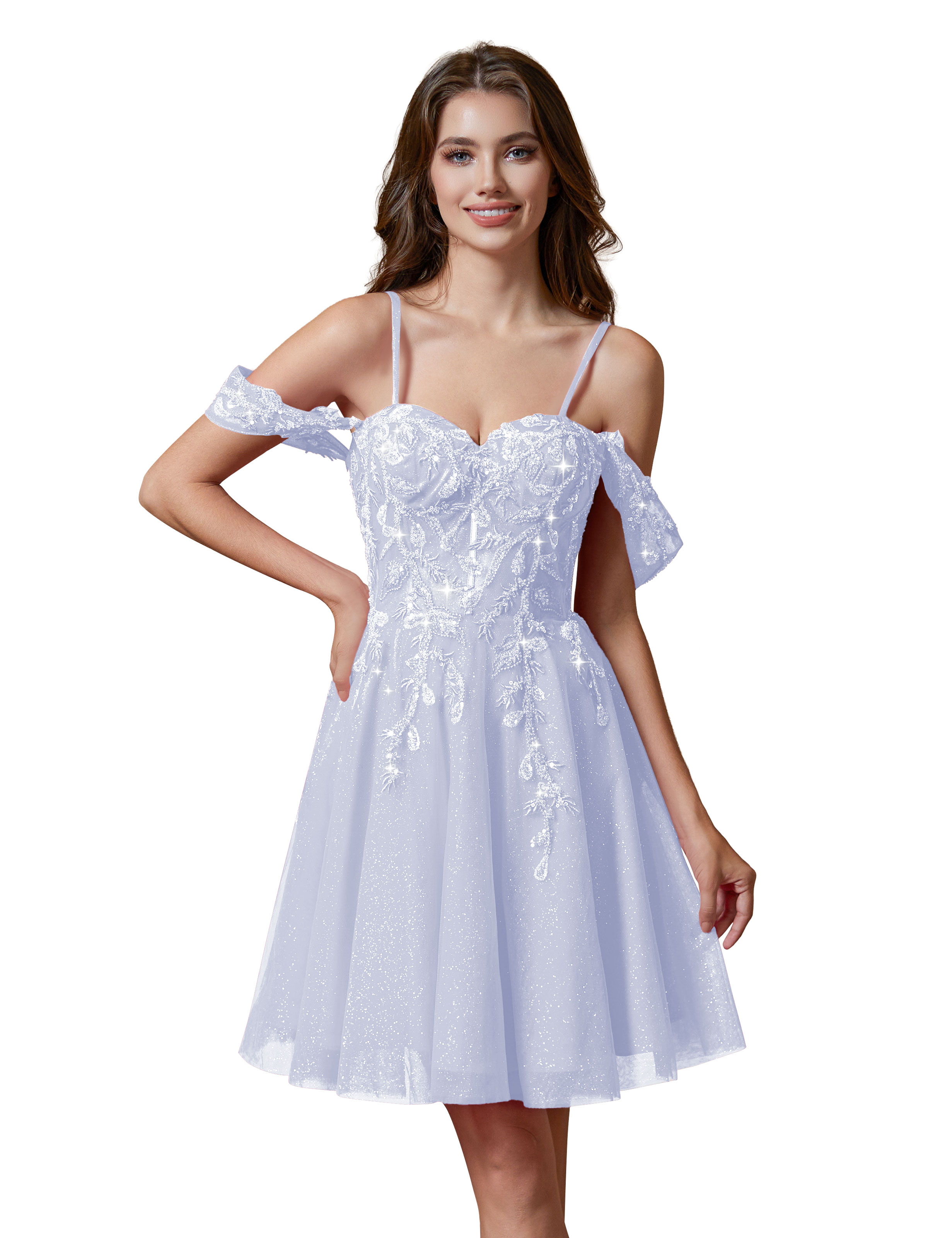 A-line Spaghetti Straps Lace Applique Cocktail Party Homecoming Dress #HC2401237