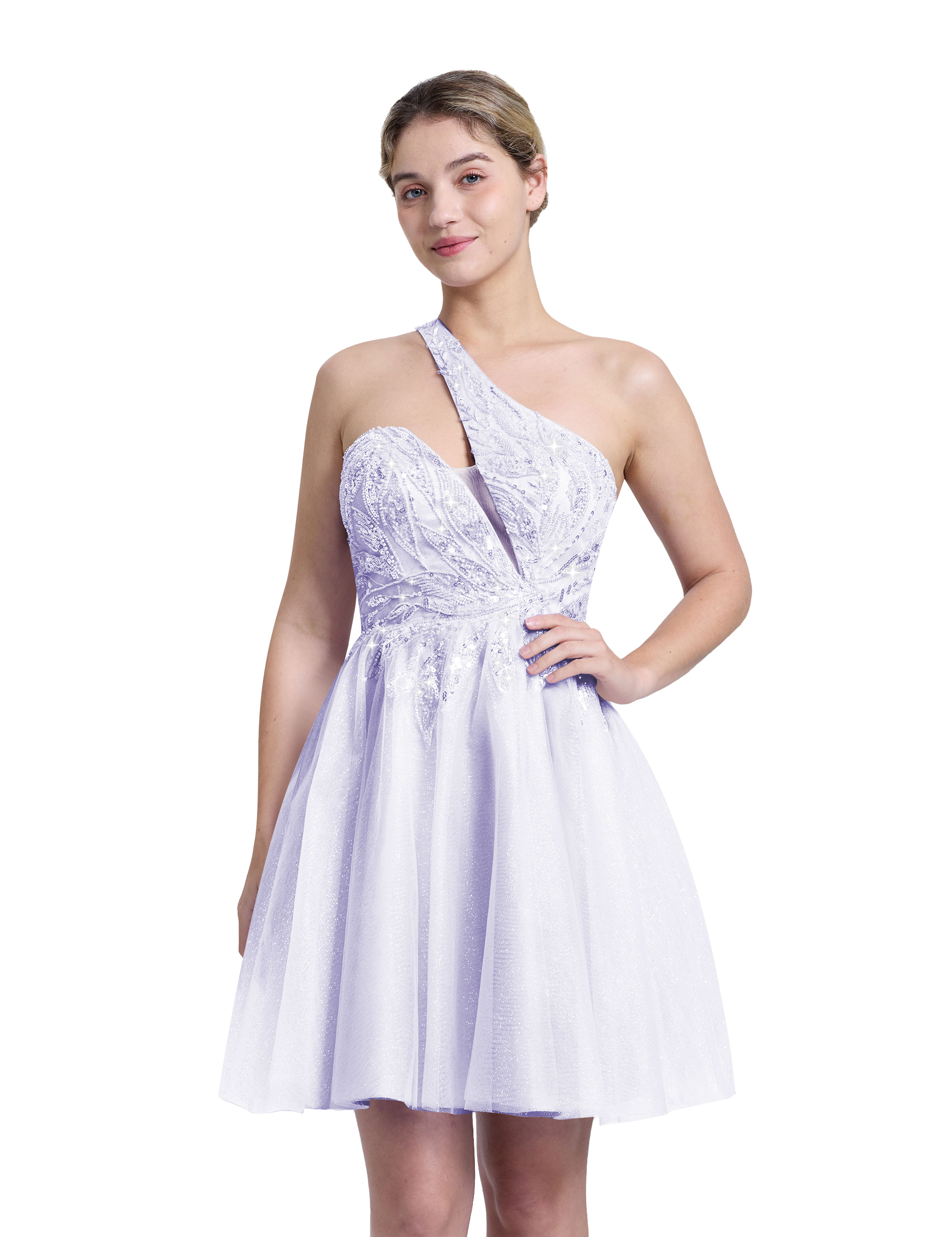 A-line One Shoulder Sequin Lace Beaded Cocktail Party Homecoming Dress #HC2604029