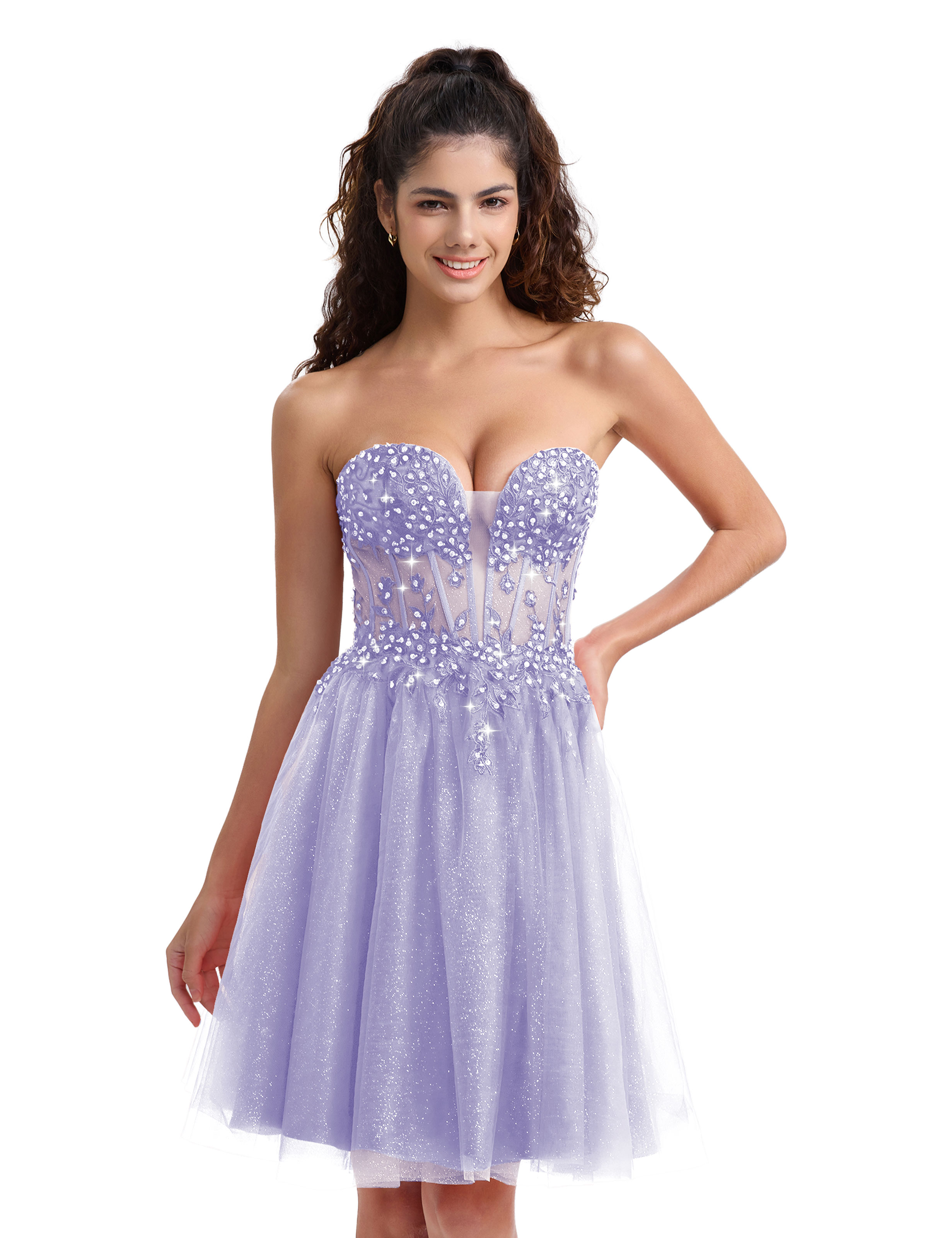 A-line Sweetheart Tulle Lace Appliques Homecoming Dress #HC2604033