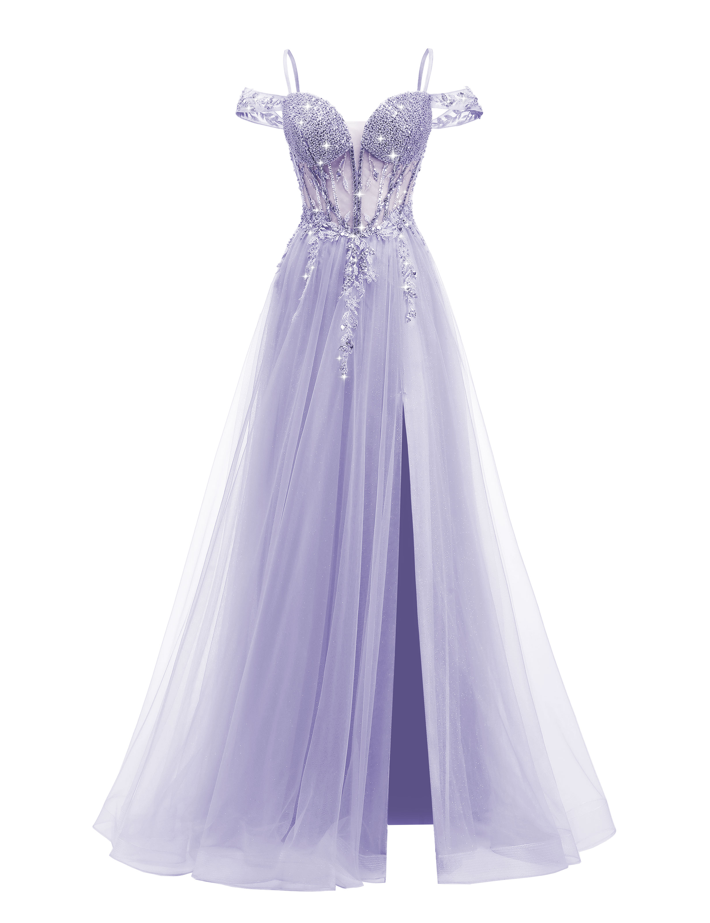 A-line Sweetheart Beaded Sparkly Tulle Lace Appliques Prom Dress #PR2510005