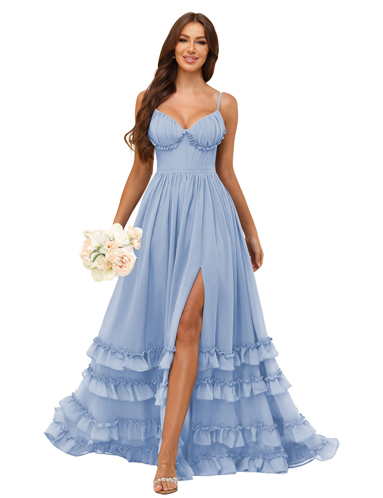 A-line Sweetheart Spaghetti Straps Chiffon Silt Ruffles Bridesmaid Dress #BM2507033