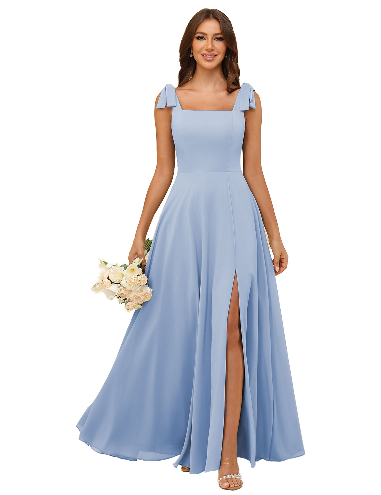 A-line Square Straps Chiffon Silt Bridesmaid Dress #BM2507222